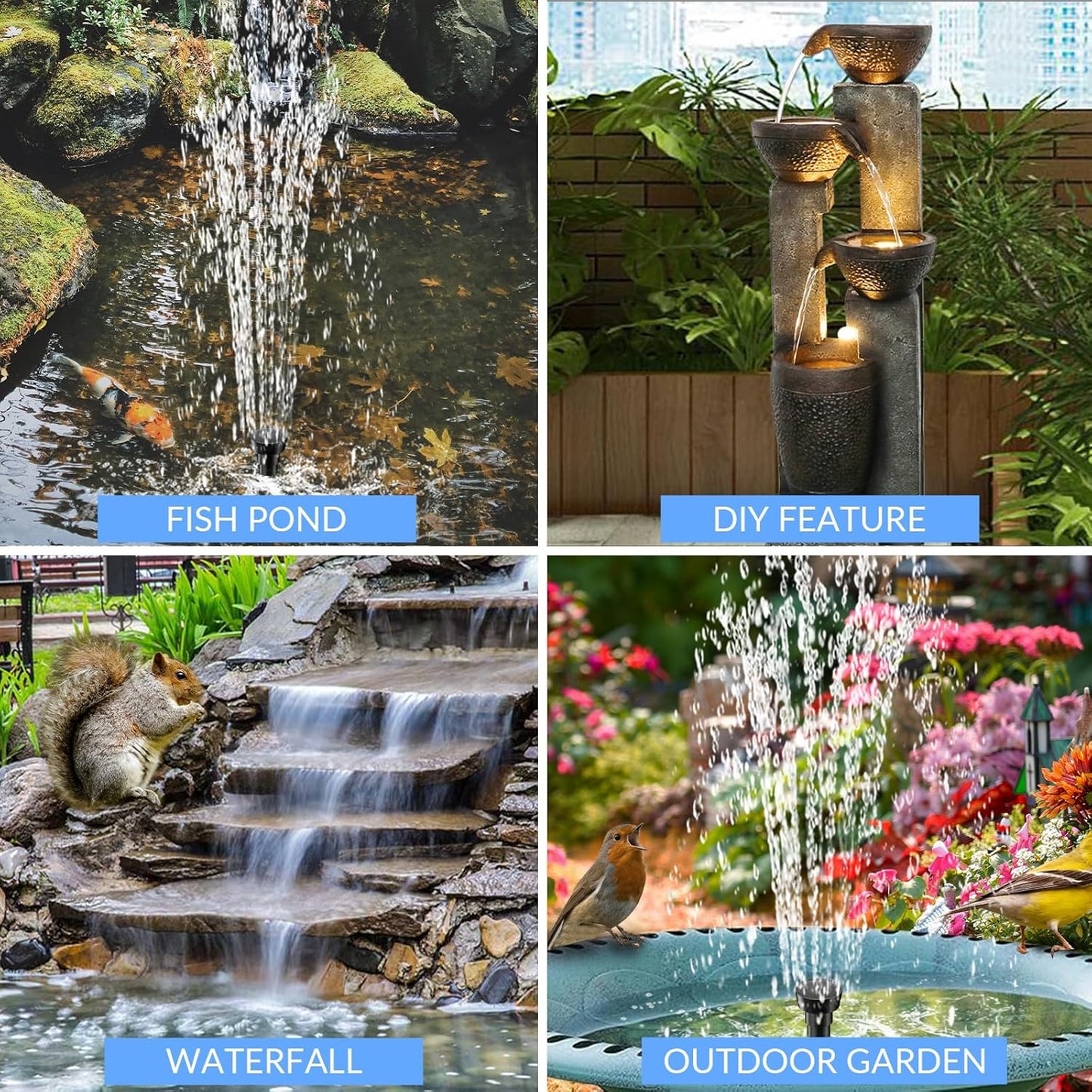 POPOSOAP Solar Water Pump with Battery Backup, 12W Solar Fountain Pump with 2200mAh Battery Backup for Wildlife Garden, Pond, Waterfall, Hydroponics