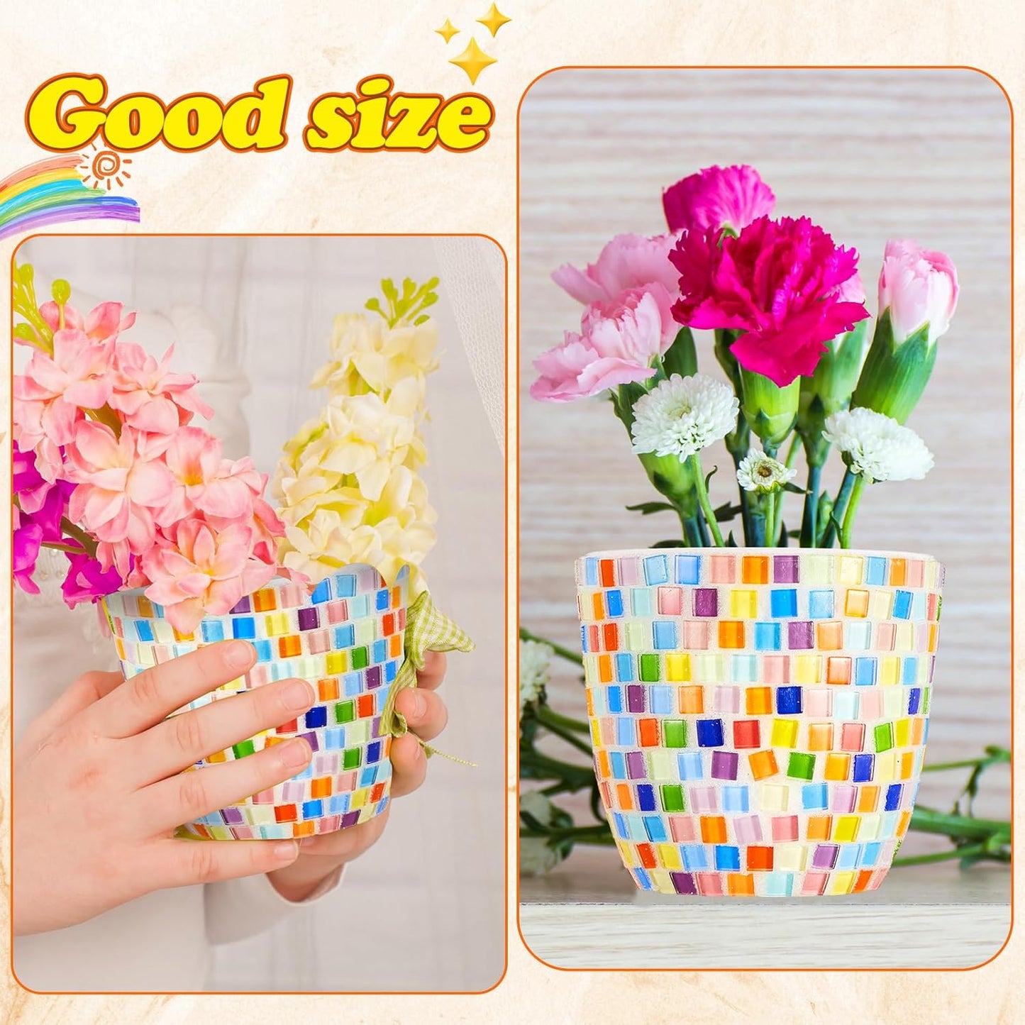 Tioncy 2 Set DIY Vase Mosaic Kit for Adults Gift, DIY Arts and Craft Kits with Vase Flower Mosaic Accessories Art Kit for Room Decor Craft Lovers Handmade, Home Decor Gifts(Rainbow)