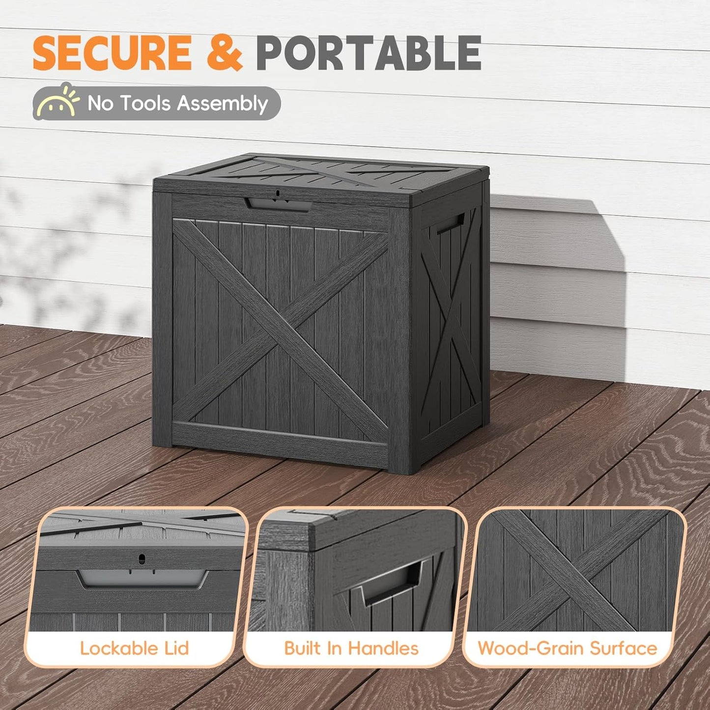 Outdoor Storage Box, 35 Gallon Waterproof Resin Deck Box, Storage Bin for Package Delivery, Patio Furniture Cushion, Garden Tools, Pool Accessories, Weatherproof and UV Resistant, Black