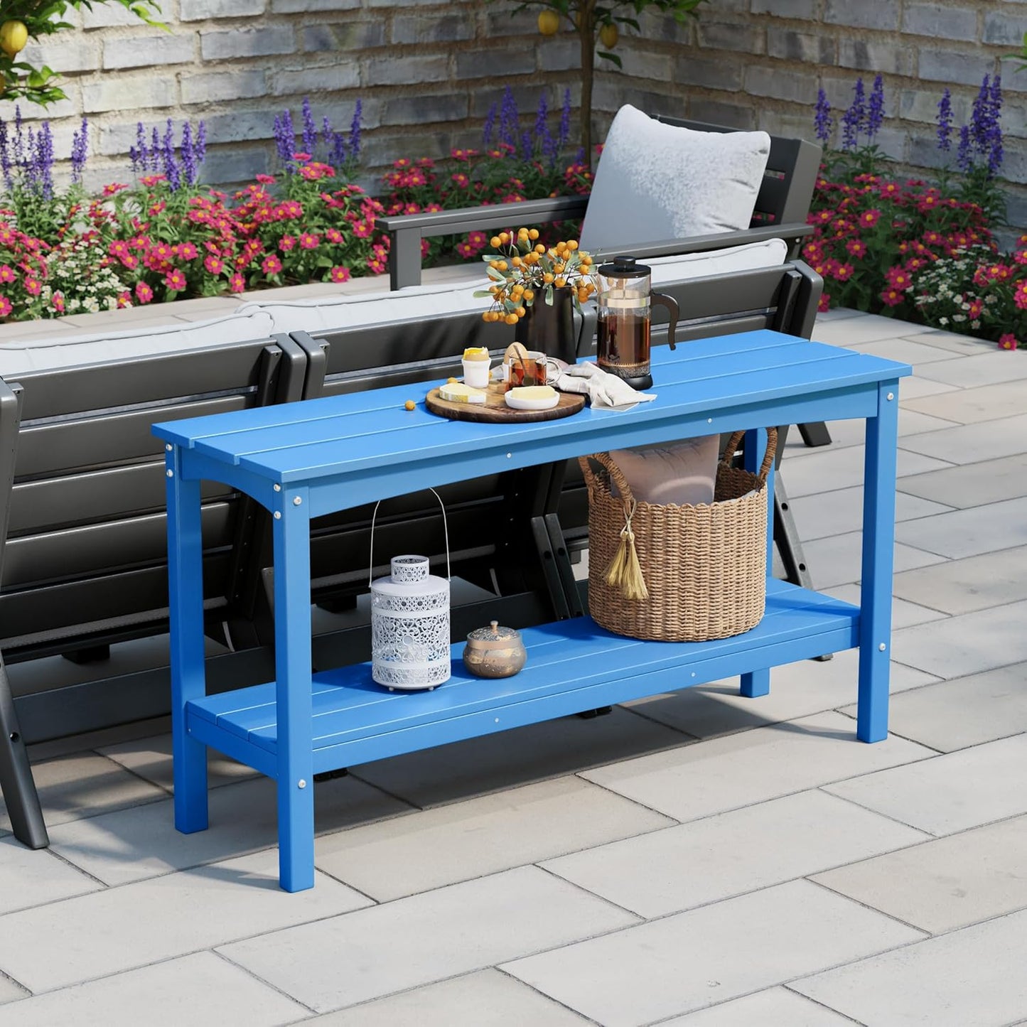 WestinTrends Malibu 55" Outdoor Patio HDPE Adirondack 2-Tier Shelf Console Table, Pacific Blue