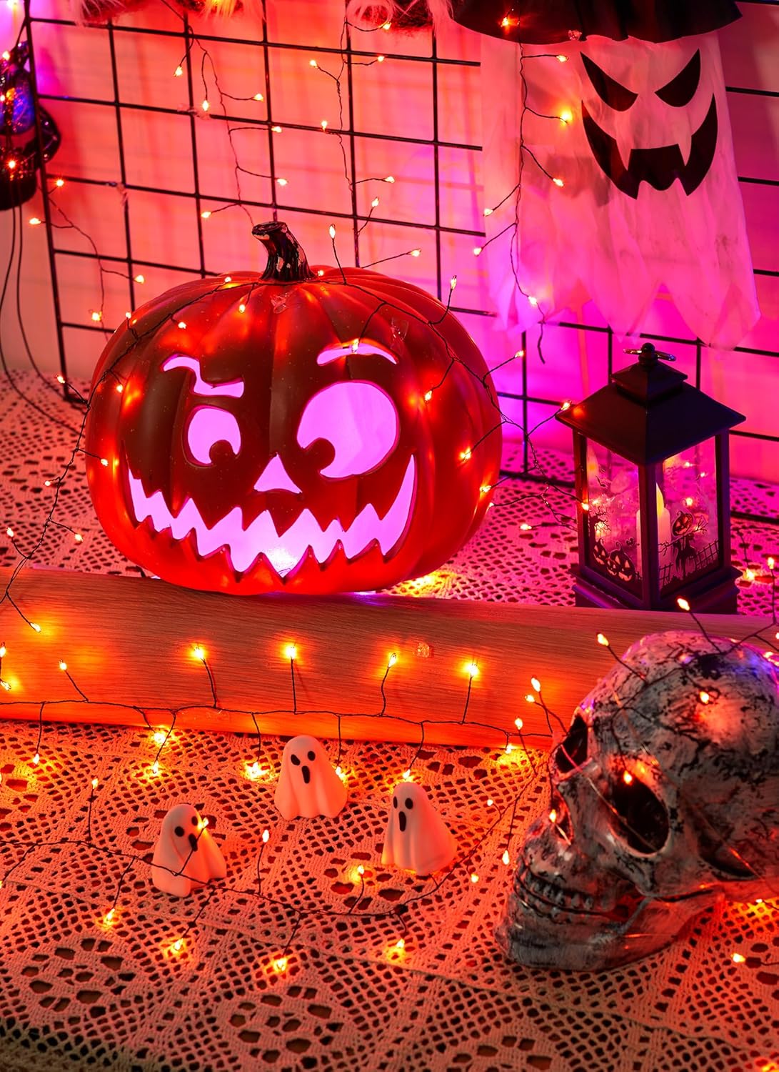 Brightown Orange Lights, 19.6Ft 240 LED Solar Fairy Lights, Halloween Lights Outdoor with 8 Modes, Waterproof Twinkle Fall Light for Patio Yard Trees Party, Black Wire