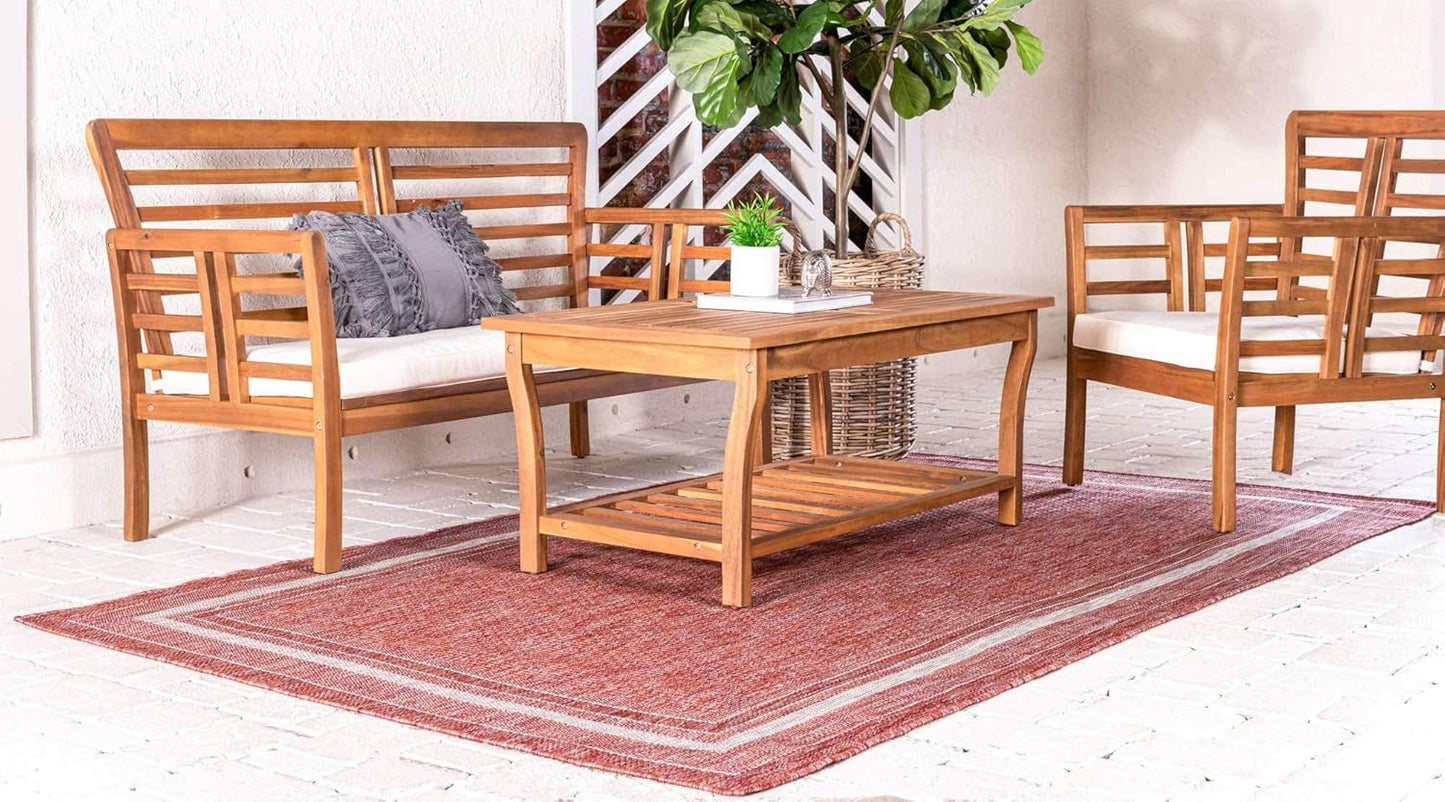 Unique Loom Outdoor Border Collection Area Rug - Soft Border (4' 1" x 6' 1" Rectangle, Rust Red/ Ivory)