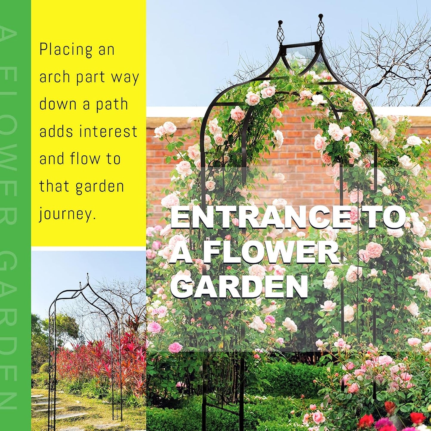 Garden Arch Trellis 14.2" L x 46.5" W x 98.4" H, Black Iron Arbor, Courtyard Arbor Trellis for Various Climbing Plants Rose, Outdoor Archway Wedding Ceremony Party