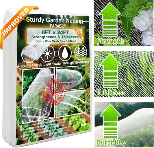 Garden Pest Barrier Netting, Insect Barrier Net 8x24Ft Ultra Fine Protect Netting Thickened Mesh Net Plant Covers for Vegetable Plants Fruits Greenhouse Row Cover Raised Bed Barrier Screen Bugs Out