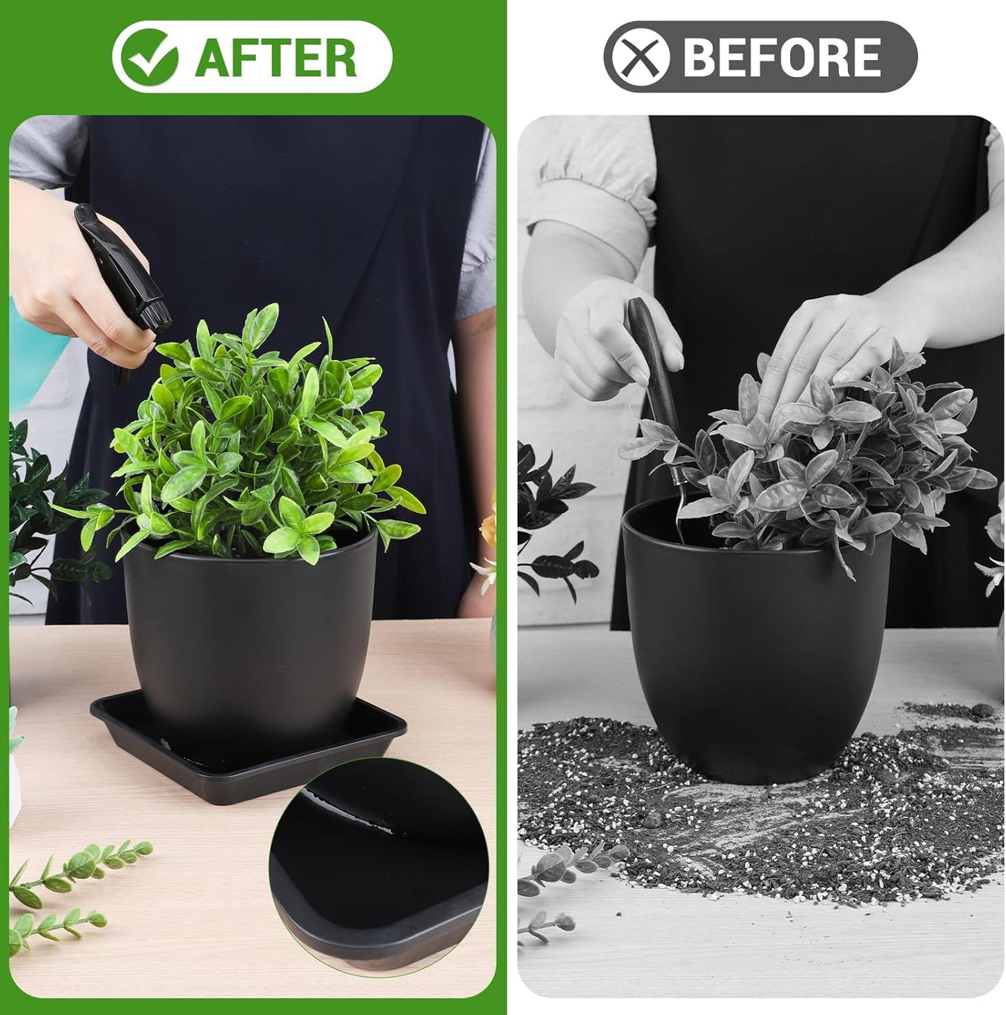 GREANER Plant Trays for Pots Square, 6 Inch Plant Drip Trays, Black Plant Plates to Catch Water Indoor Plants, Plant Tray for Indoor Outdoor Flower Pots and Planters, Bulk(6 PCS)