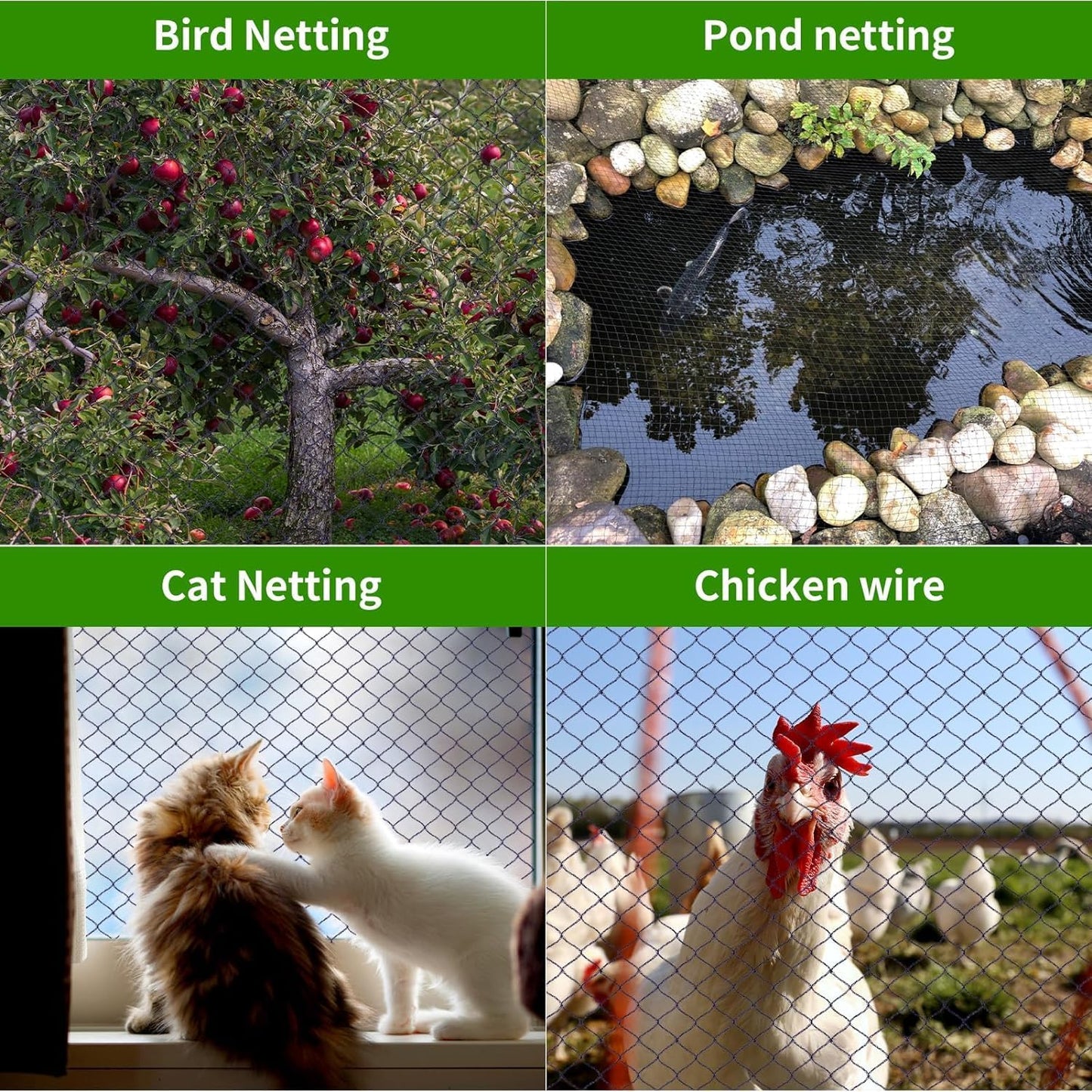 Junflying Bird Netting for Chicken Coop, 1 Inch Mesh 25x50 Ft Strong Woven Poultry Netting for Chicken Run Roof Cover, Against Bird Hawk Small Animals, Protect Strawberry Plant Fruit Tree Vegetable