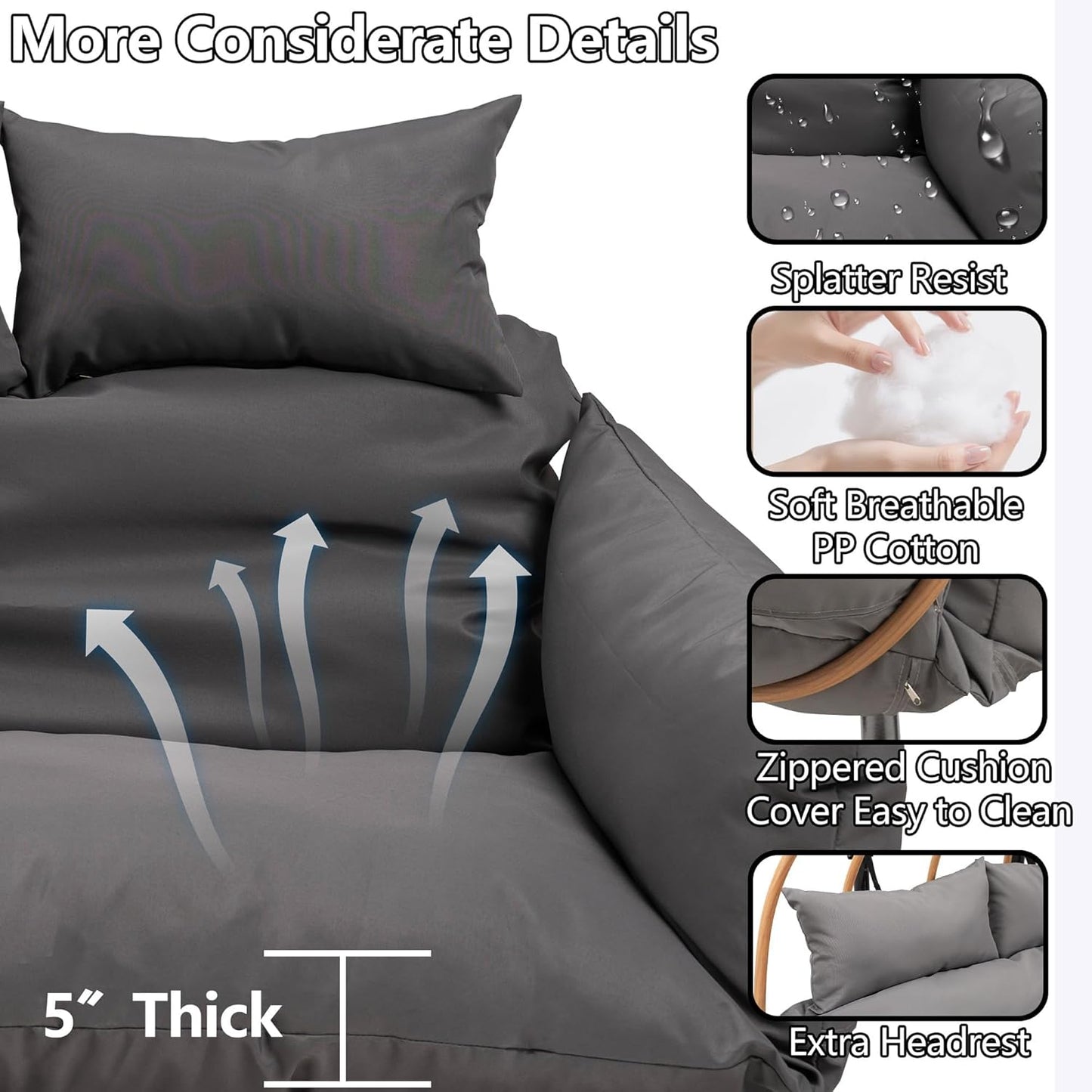 Double Egg Swing Chair Outdoor, 2 Person Egg Chair Outdoor with Cushions, Imitation Rattan Hanging Egg Chairs Basket, Hanging Chairs with Stand, Metal Nest Swing Egg Chair for Balcony, Grey