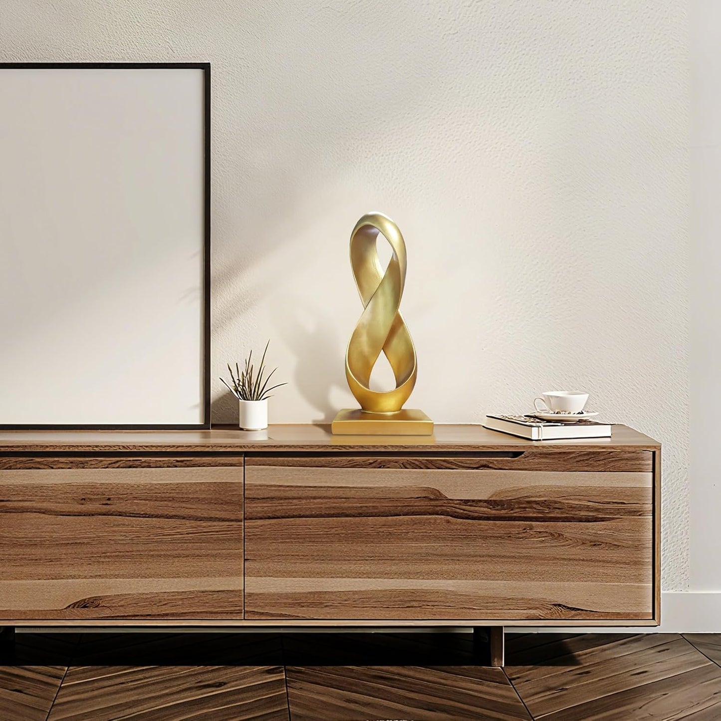 SIMON'S SHOP Modern Statue for Living Room Bedroom Entryway Gold Abstract Centrepiece Infinity Loop Knot Sculpture