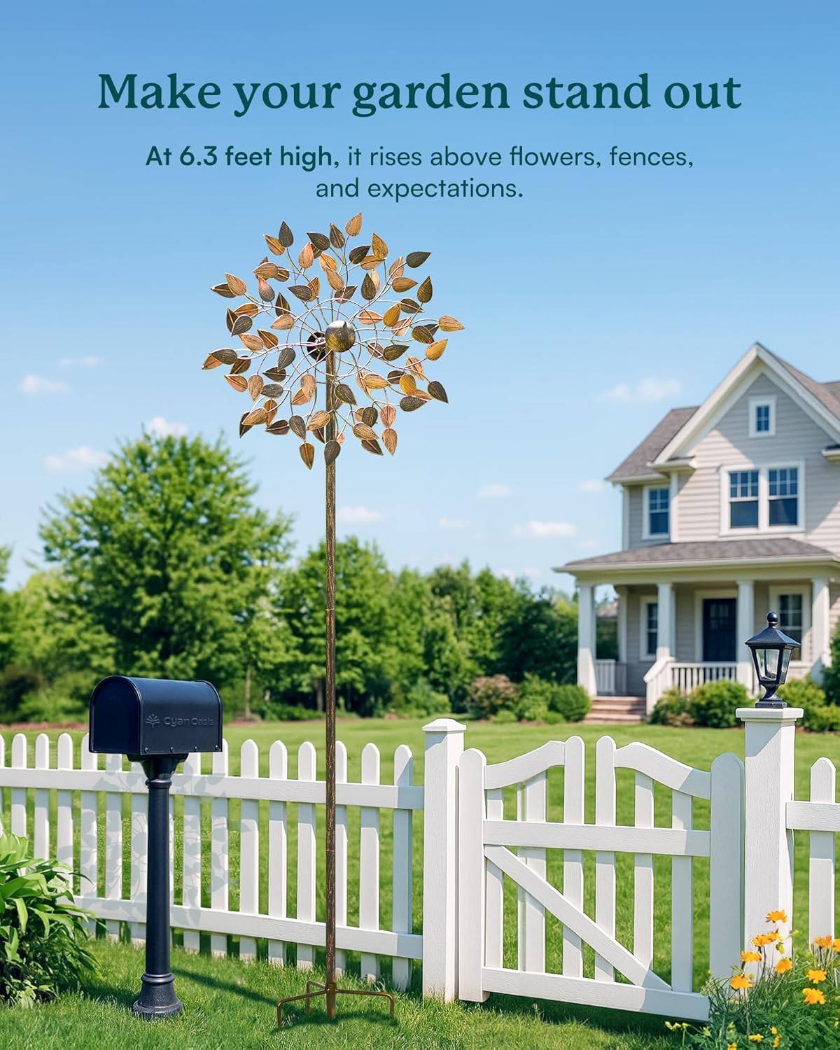 Yard Garden Wind Spinners - Large Wind Spinners Outdoor Metal, Kinetic Lawn Patio Wind Sculptures Windmill Decor (Copper Leaves, W23 x H84)