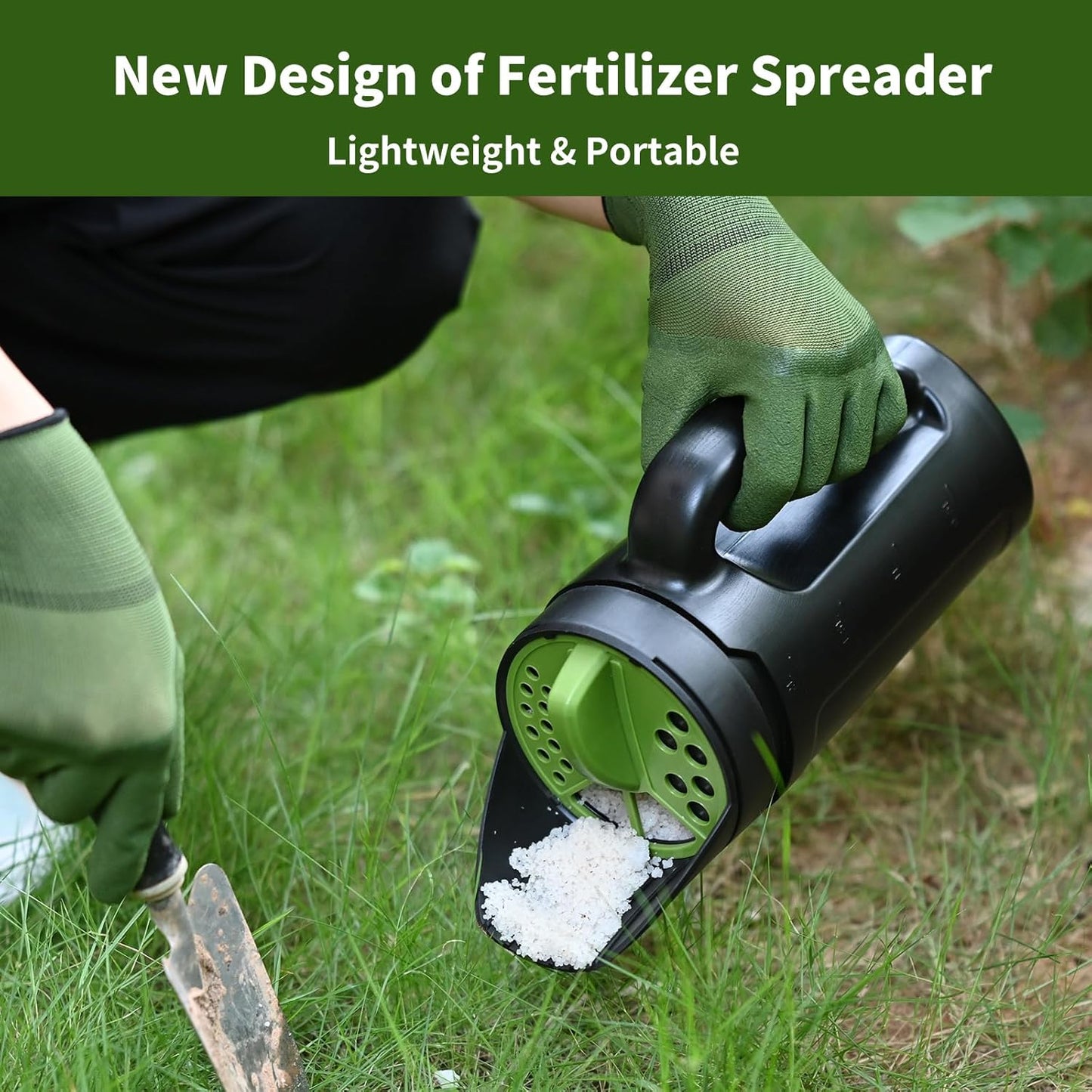 Seed Spreader Hand Held, Hand Spreader Lawn and Garden for Fertilizer Grass Seed Salt Ice Melt Earth Food, Seed Shaker with Multiple Adjustable Opening Sizes for All Purpose, Up to 80 Oz