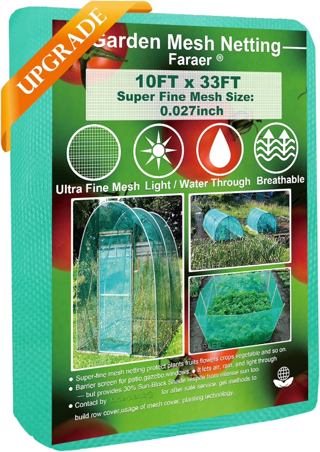 Garden Barrier Netting, Plant Covers 10x33ft Extra Fine Mesh 30% Green Sunblock Shade Cloth Mesh Protection Netting for Vegetable Fruits Flowers Crops Row Cover Raised Bed Screen Against Birds Animal