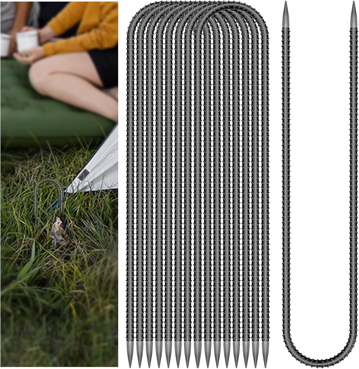 10 Pieces Trampoline Stakes Anchors High Wind Heavy Duty,U Shaped Garden Hooks Stakes for Ground,Trampoline Tie Downs Anchor Kit,Bounce Horseshoe House Stake,Rebar Camping Tent Stakes,12 Inch Long