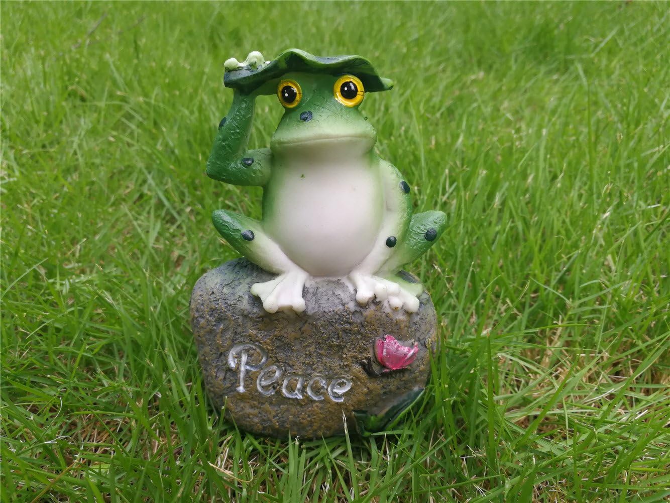 LANKER Frog Garden Statues – 3 Pack 5 Inch Frogs Sitting on Stone Sculptures Outdoor Decor Fairy Garden Ornaments