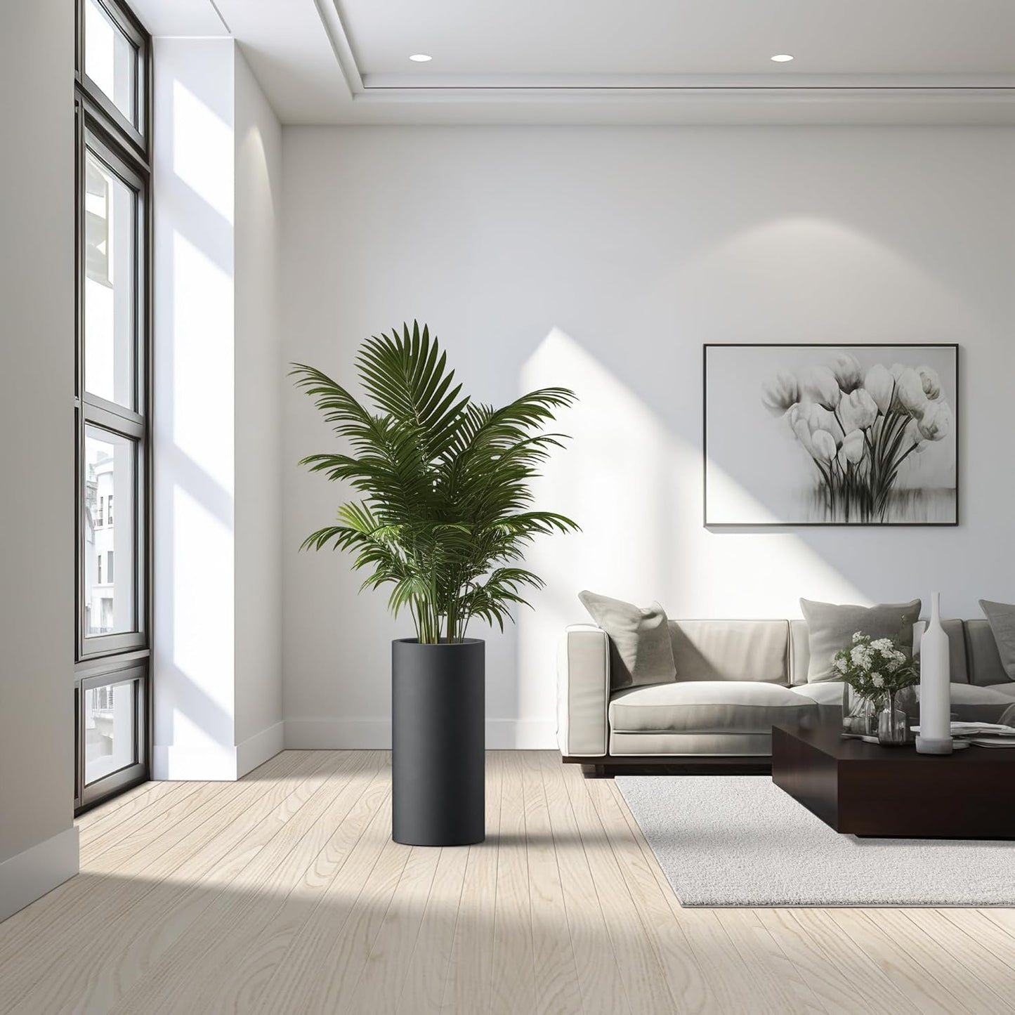 Kante 18.9 Inch Tall Cylindrical Planter, Large Round Plant Pots with Drainage Hole, Made with Concrete, Suitable for Indoor Outdoor Plants, Home Decor, Black