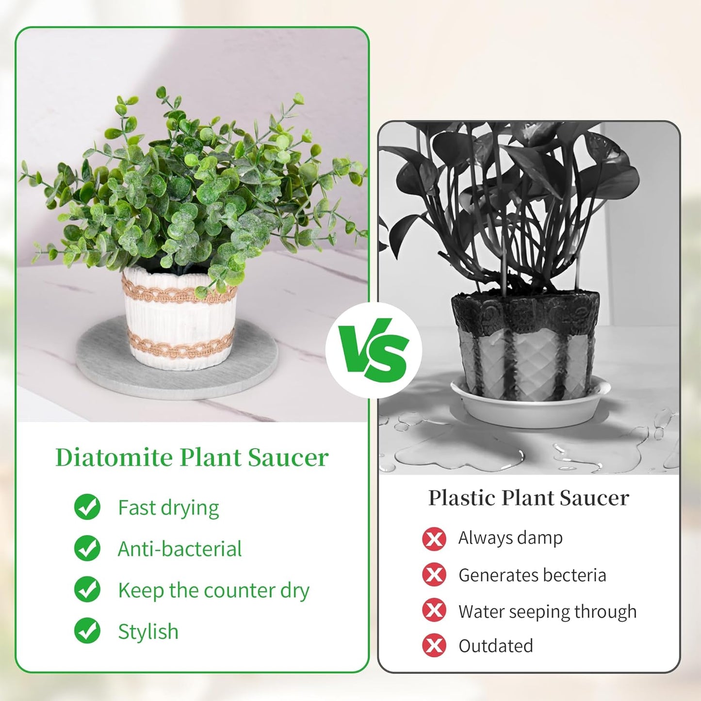 2 PCS Plant Saucer Flower Pot Saucers, Absorbent and Quick-Drying Plant Coasters, Diatomaceous Earth Round Plant Drip Trays for Keeping Counter and Floors Dry and Clean, Gray (10-inch)