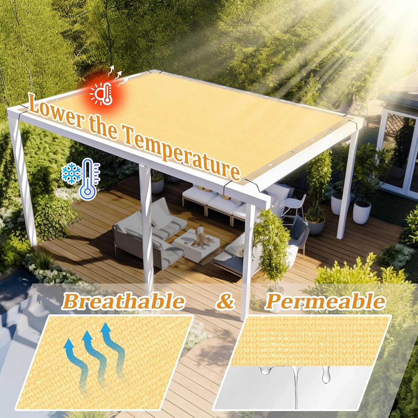 Shade&Beyond Customized Size 18' X 19' Shade Cloth with Grommets, 90% UV Protection UV Protection Mesh Tarp Sun Screens for Patio GN01, Sand