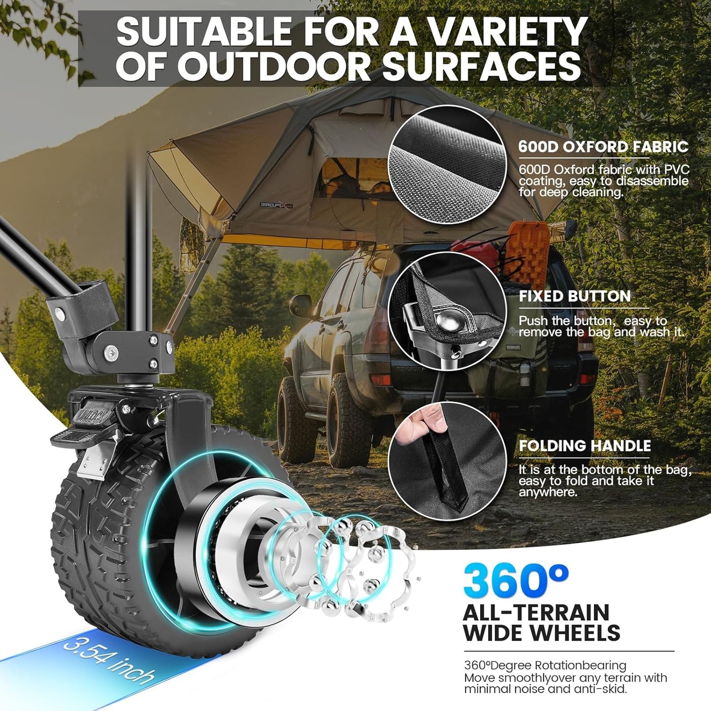 Wagon Cart Shopping Foldable Folding Collapsible with Wheels Big On Beach Garden Outdoor Grocery Heavy Duty Utility All Terrain Portable Wagons Carts for Groceries Sand Camping Sports Black