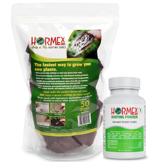 Hormex Rooting Powder #1 & Rooting Cubes Combo - Rooting Hormone for Softwood Cuttings & Organic Peat Moss Coco Plugs - Fast, Healthy Root Growth for Propagation, Hydroponics, & Seed Starting
