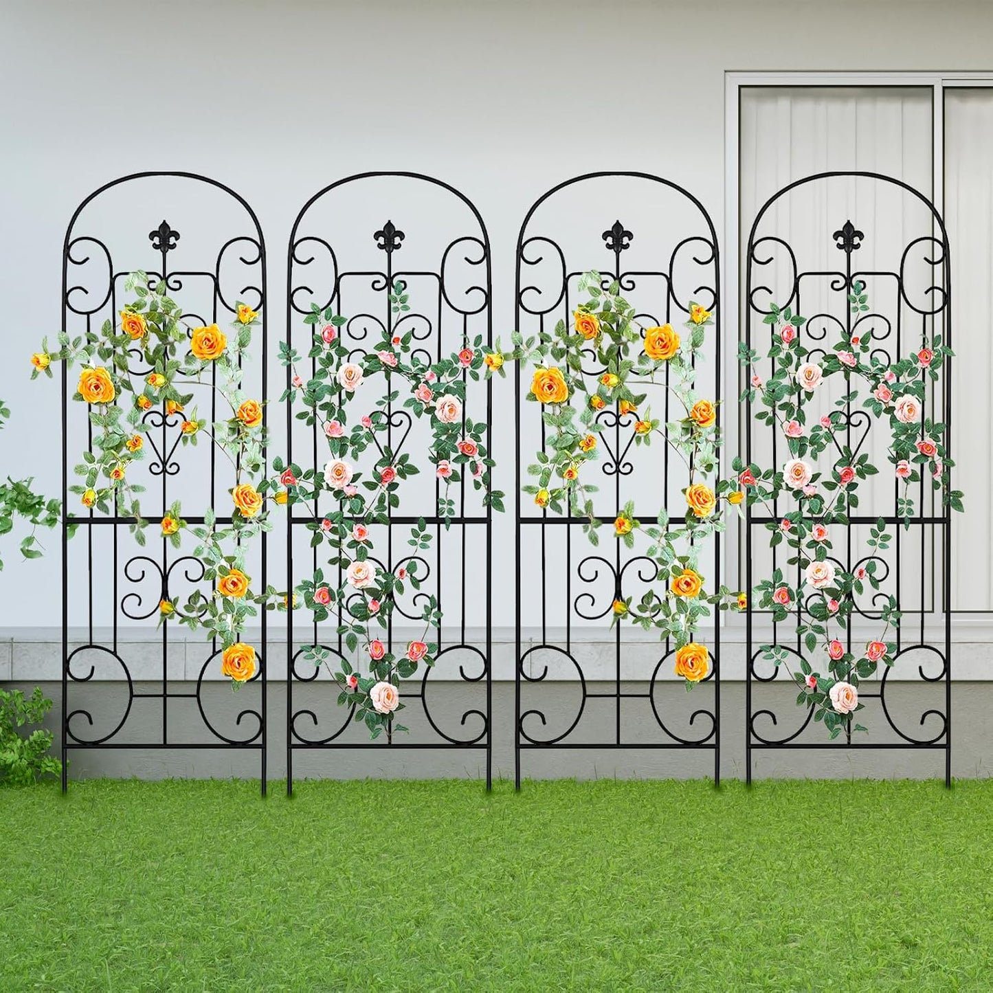 Black Metal Garden Trellis - 70"X18" Decorative Flower Trellis with Powder Coating for Climbing Plants, Rose, Vegetable Support (4, Pattern-C)