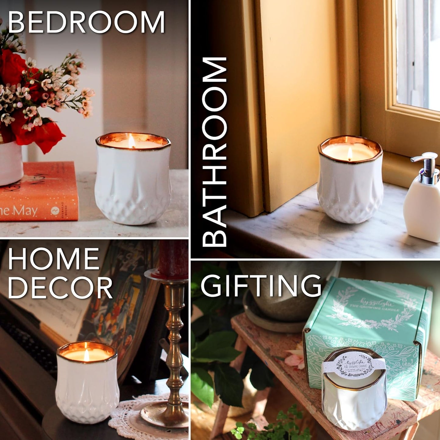 The Growing Candle, Wild Flower Scented, 9oz Ceramic Pot, Single Wick Aromatherapy Candles, 100% Soy for Women and Men, Astrid