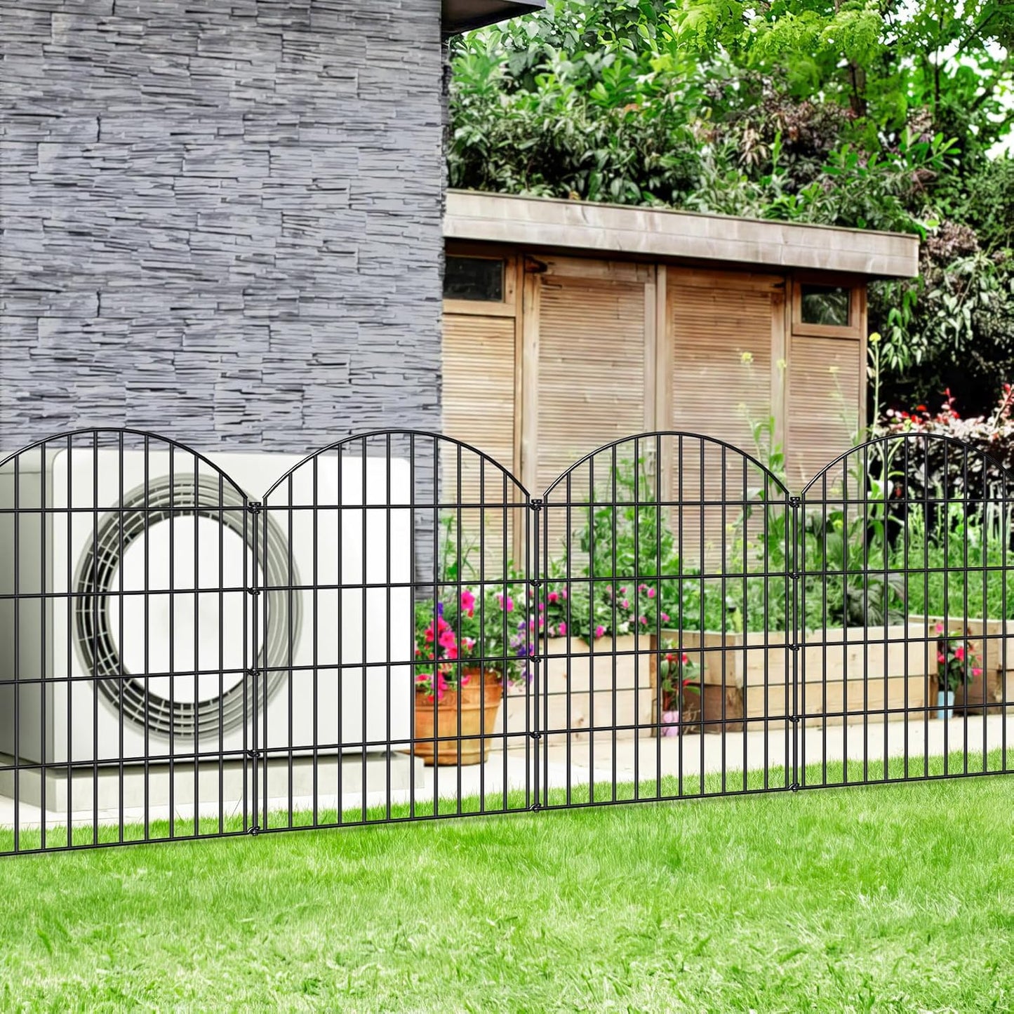 Metal Garden Fence 36in (H) x 11.7ft (L), 5 Panels +6 Stakes Dog Fence Border Fence Animal Barrier, No Dig Garden Fencing for Yard Flower Bed Lawn Patio Outdoor,CTW3605 Black