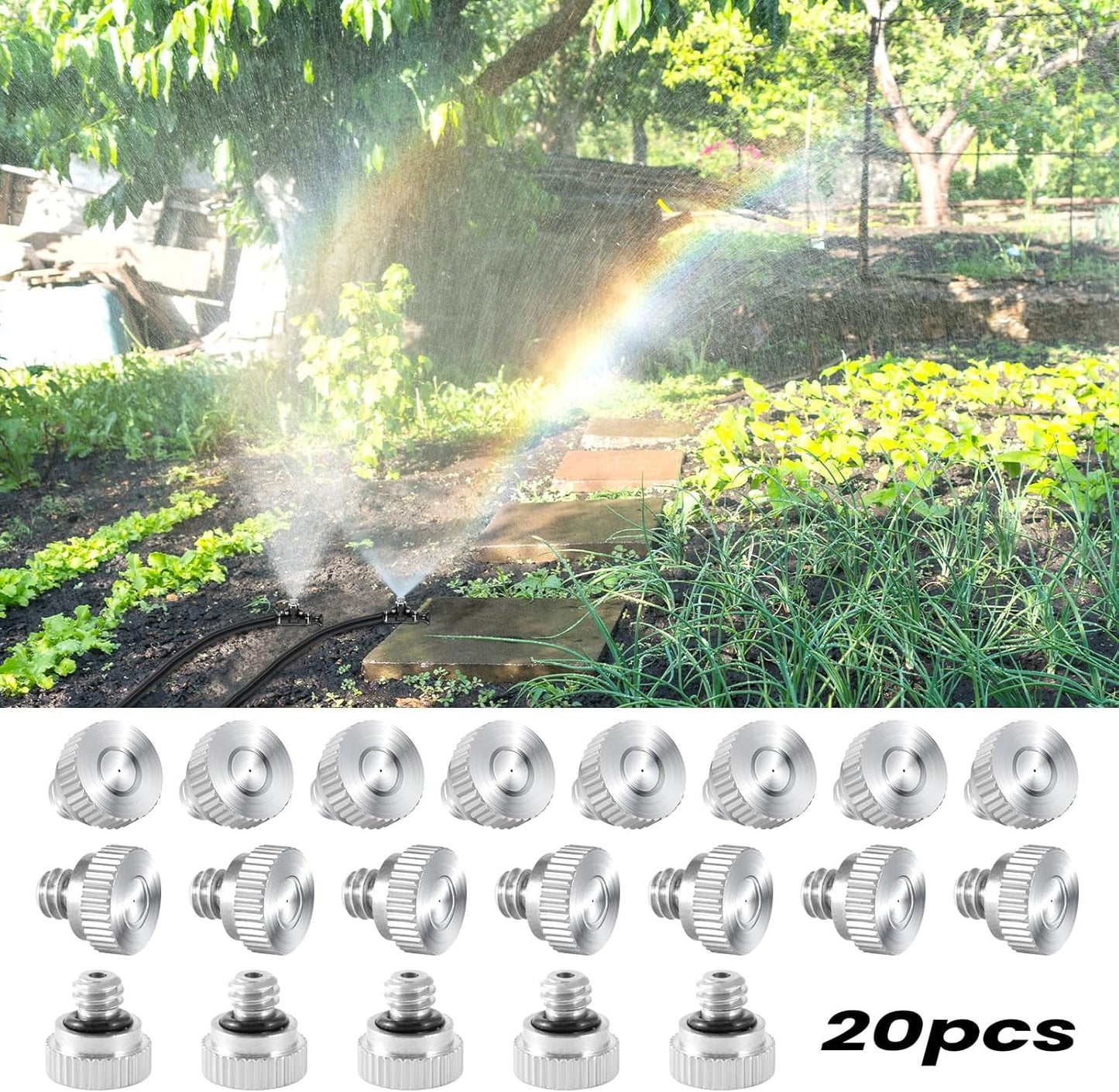 20 Pcs Brass Misting Nozzles for Outdoor Cooling System,0.012 Orifice (0.3 mm) 10/24 UNC Mister Nozzles Sprinklers for Greenhouse Patio Misting System