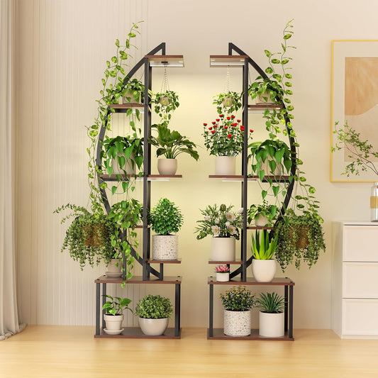 Plant Stand Indoor with Grow Lights 2 Pack, 8 Tiered 69" Tall Metal Plants Shelf, Large Plant Rack Flower Stand for Plants Multiple, Half-Moon Indoor Plant Shelf for Living Room Patio Garden Balcony