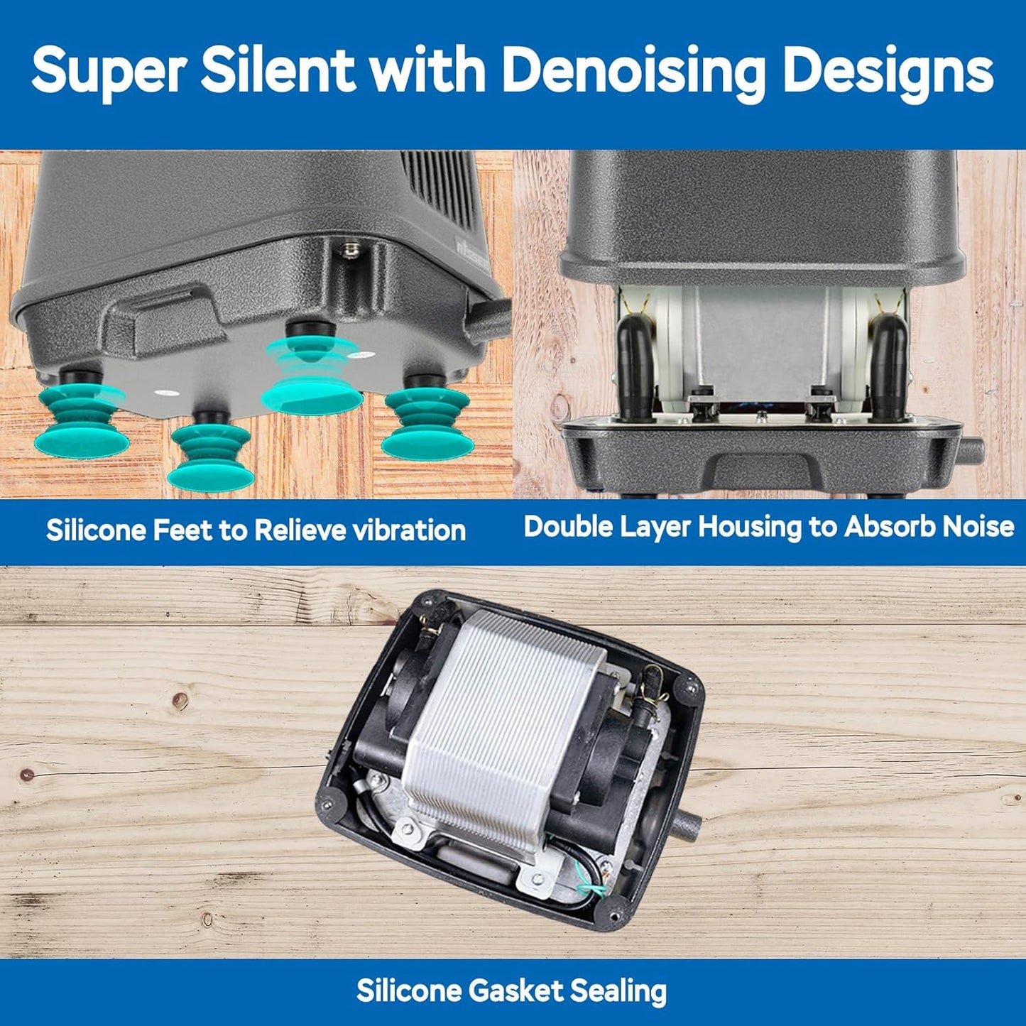 AquaMiracle Linear Air Pump ZP-40/ZP-60/ZP-100/ZP-200 for Pond Aeration, 635/950/1600/4000GPH Septic Air Pump Pond Aerators for Outdoor Ponds, Waste Treatment, Aquarium, Fish Farm, Seafood Restaurant