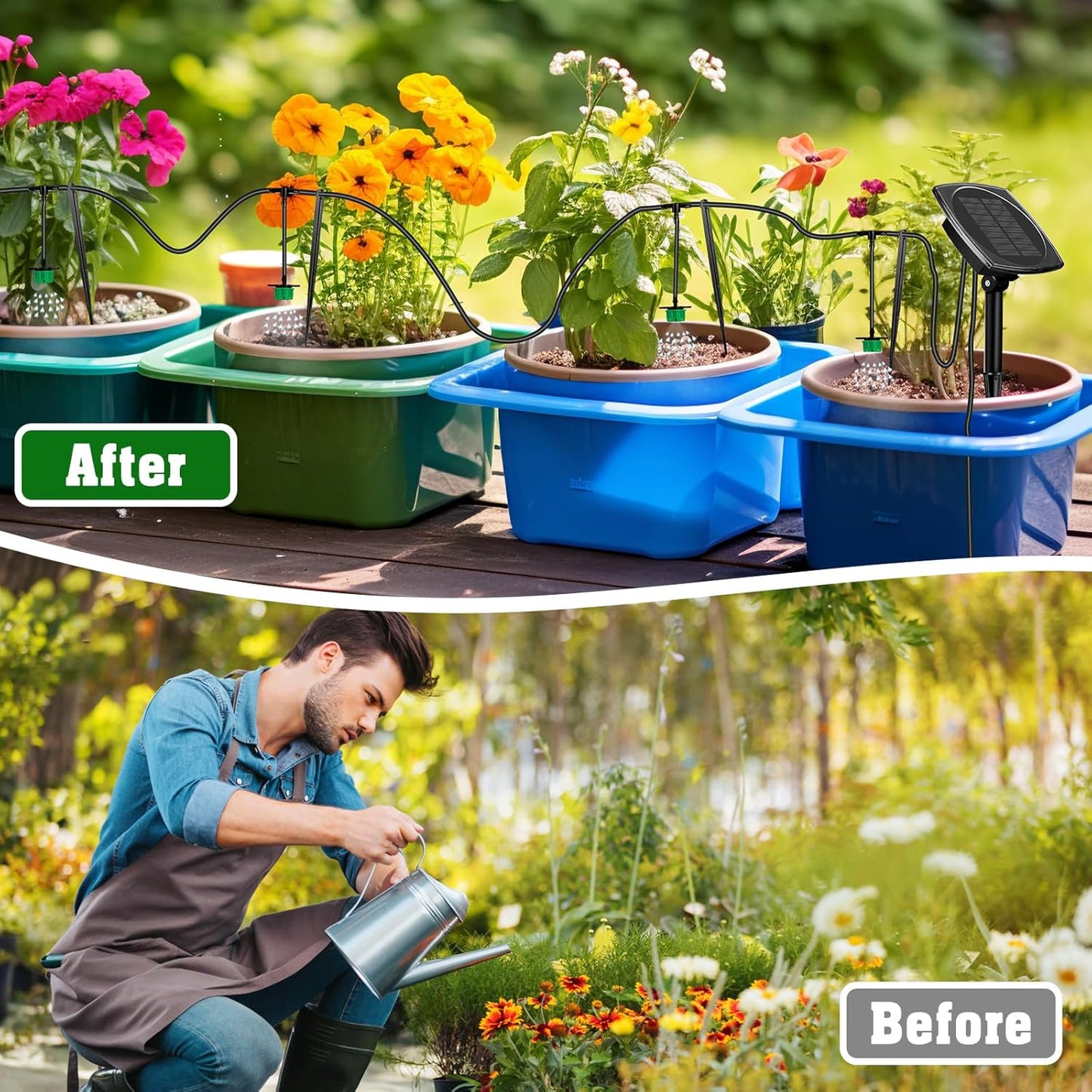 Solar Drip Irrigation System for Garden, Automatic Drip Irrigation Kits,Plants Self Watering Devices for Vacation,Solar Powered Water Pump for Potted Plants,Raised Beds,Greenhouse (15 Pots)