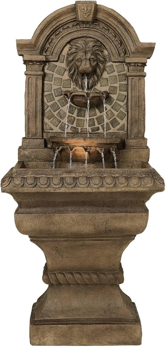 Royal Lions Head 51" High Large Italian Outdoor Decor Faux Stone Floor Fountain with Light Statue Waterfall Standing Tiered Water Feature for Outside Garden Patio Yard Backyard Porch - John Timberland