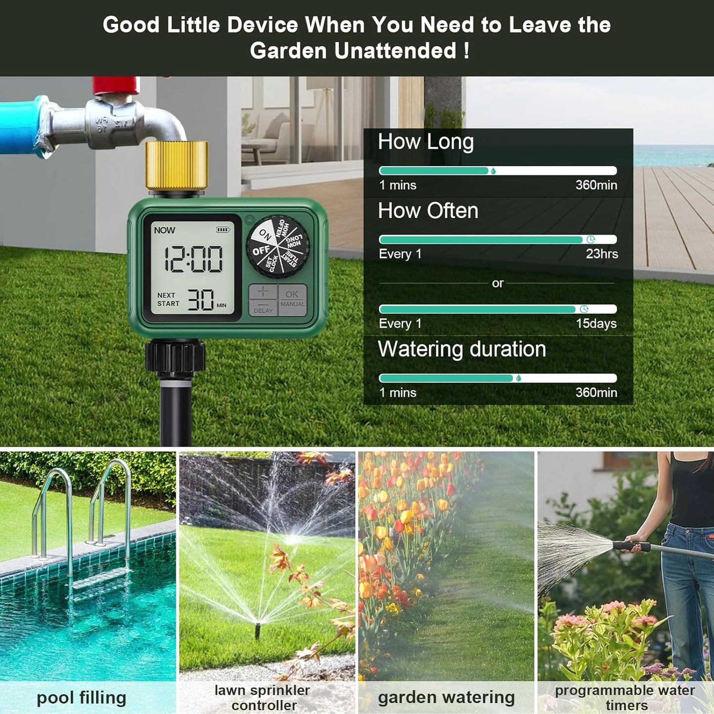 2 PCS Sprinkler Timers Brass, Programmable Water Timer with Rain Delay, Manual& Automatic Watering System for Garden Hose Faucet, Waterproof Irrigation Controller Watering Lawn Evenly& Efficiently