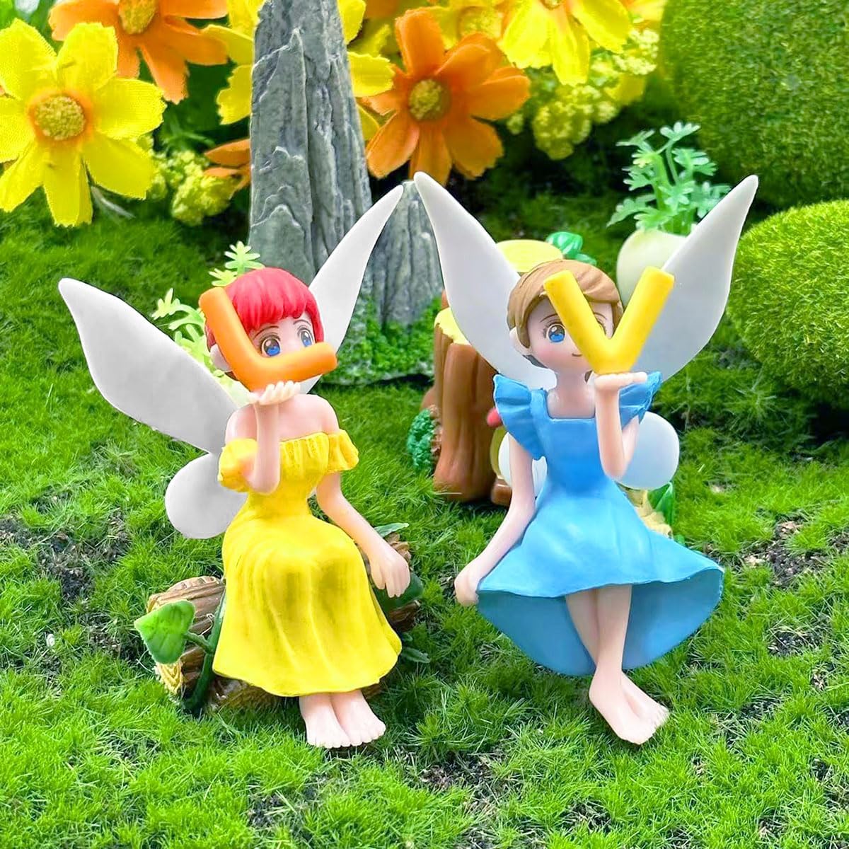 Suartus Miniature Fairy Figurines - 4Pcs Small Flower Fairies Ornaments Resin Mini Fairy Figurines Tiny Elf for DIY Fairy Garden Flower Pot Bonsai Micro Landscapes Craft Decoration Accessories (Love)