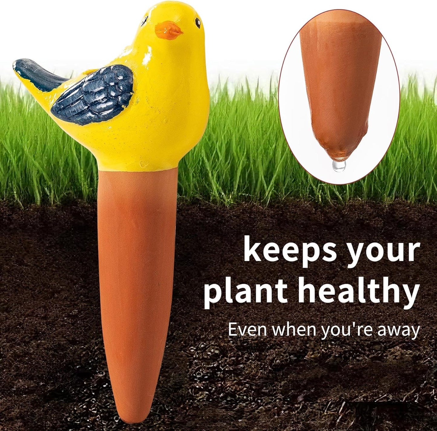 4 Pack Self Watering Bird Shaped Globes, Terracotta Vacation Planters Devices with Slow Release Automatic Watering Spikes, Plant Watering Pots for Indoor and Outdoor Potted Plant