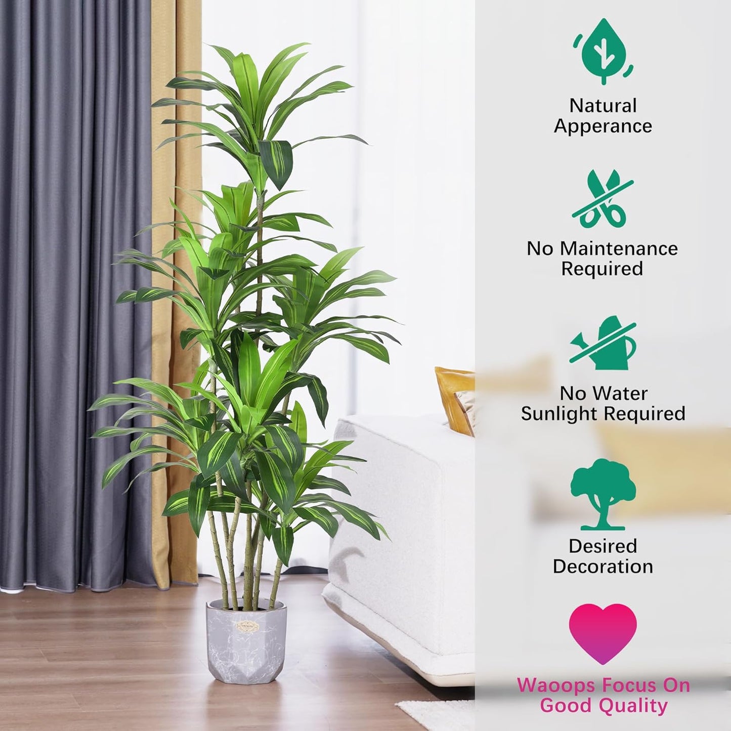 Artificial Trees 6Ft Dracaena Fragrans Faux Trees with 8 Heads Floor Plants for Living Room Decor Fake Silk Plants for Home Decor Indoor Potted Plants Office Garden Outdoor…