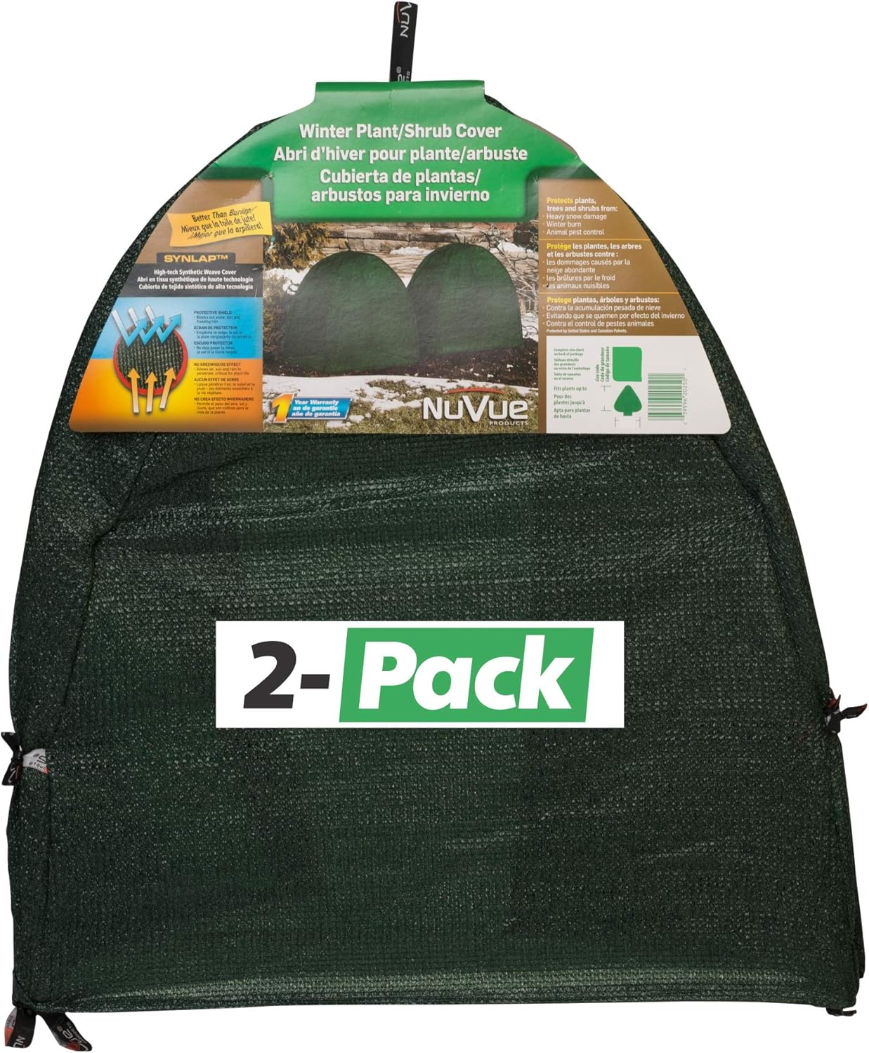 NuVue Products 22250 Winter Snow and Ice Covers for Plants, Shrubs, and Small Trees, Winter Shrub Covers for Snow and Freeze Protection, Pack of 2, Green, 22" x 22" x 22"