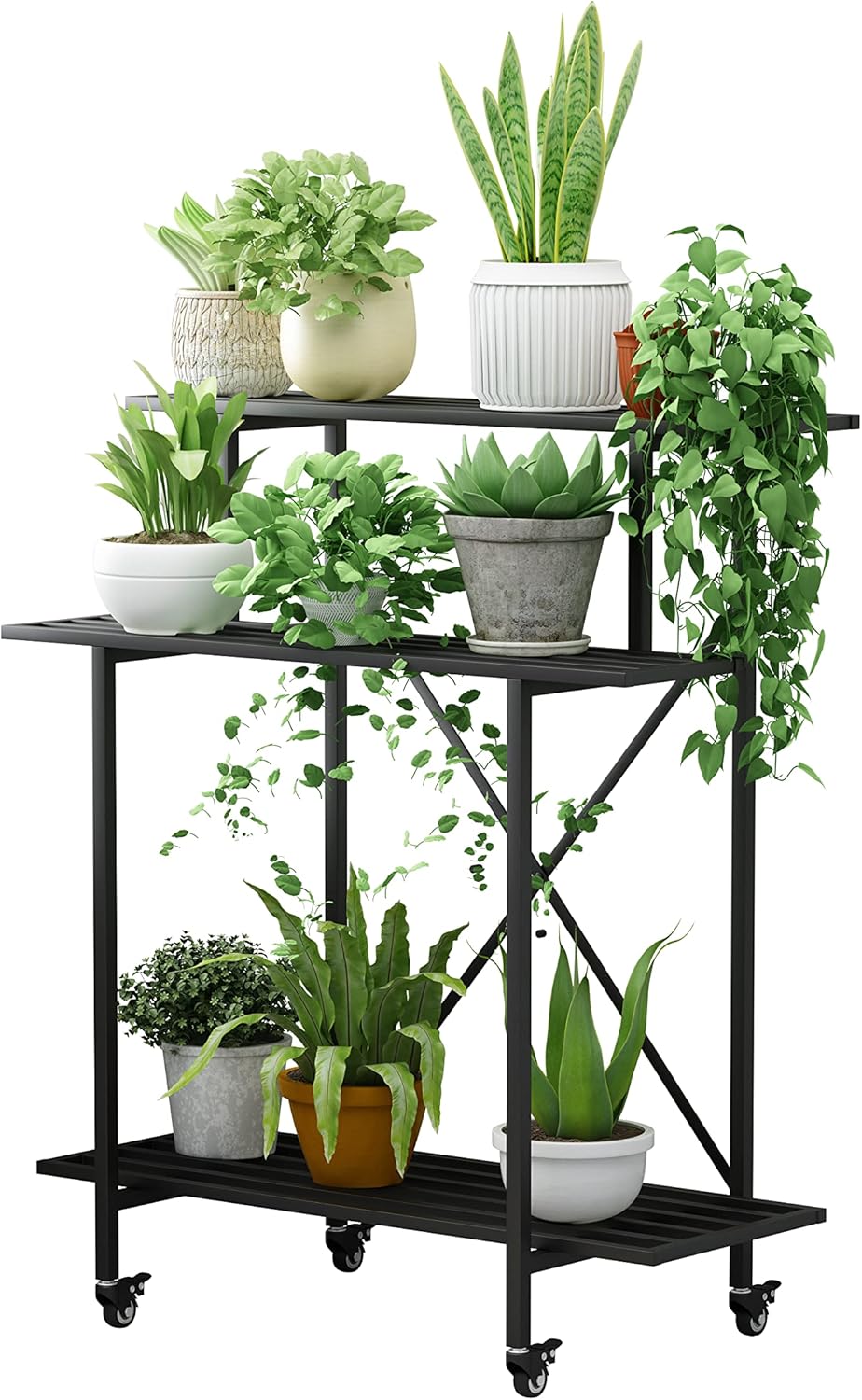 Zhongma 3 Tier Sturdy Plant Stand with Wheels, Heavy Duty Plant Holder for Home Indoor and Outdoor, L35.43 xW17.32 x H41.73 inch