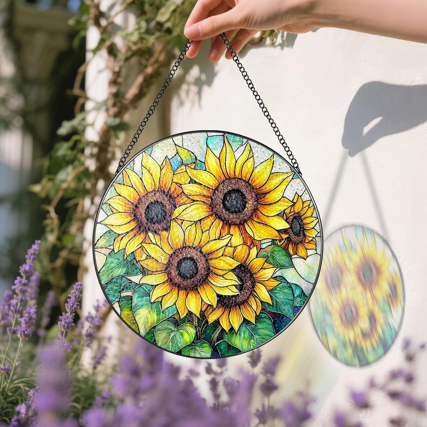 Stained Glass Window Hanging, 8 Inch Sunflower Stained Glass Suncatcher, Suncatchers for Windows Hanging, Home Decor for Window, Teacher Gift, Birthday Gift, Sunflower Gifts for Women, Friend