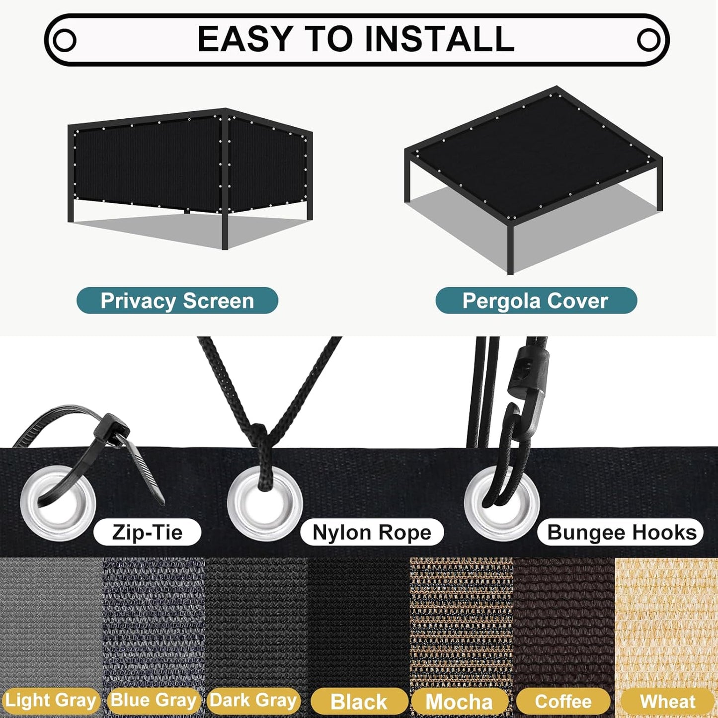 Shade&Beyond 90% Sun Shade Cloth with Grommets, 6' X 12' Pergola Shade Cover Canopy, Mesh Tarp Sun Screens for Patio, Outdoor, Garden, Backyard, Black