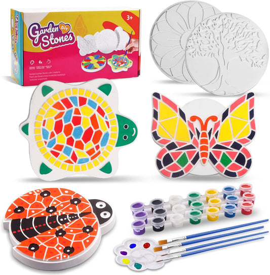 IFLOVE Paint Your Own Stepping Stones for Kids Craft Kits,Arts and Crafts for Kids Ages 4-8,5 Pack Painting Crafts for Girls Ages 8-12，Outdoor Toys Art Supplies Toddler Birthday Gift (Multicolored)
