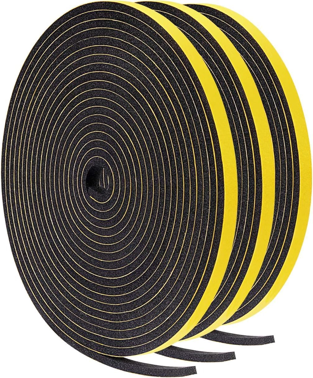 TORRAMI Foam Weather Stripping 1/4" W X 1/4" T, Foam Tape Insulation Soundproofing Strips Tape Gasket Seal for Sliding Door Frame and Window, Door Jamb, Total 30 Ft (3 X 10 Ft Each)