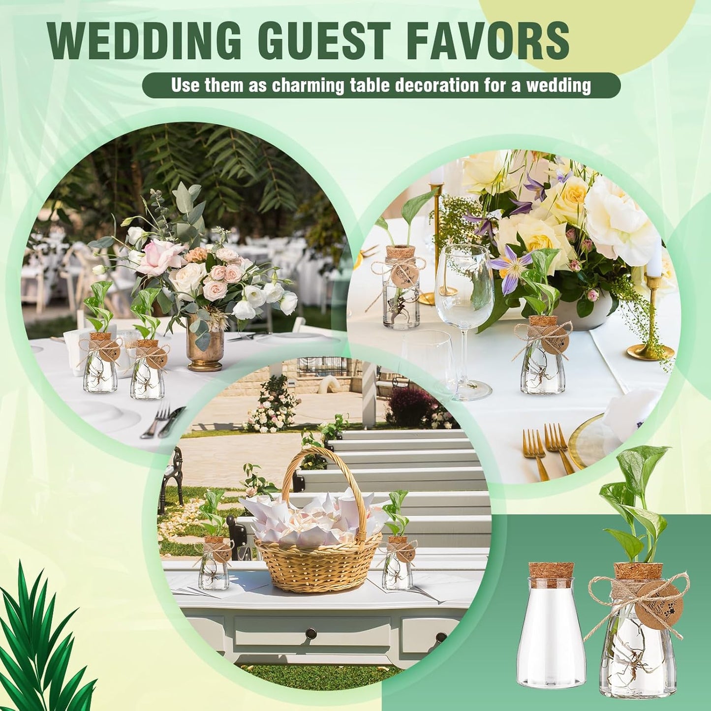 Baderke 24 Pack 3.35'' Plastic Plant Propagation Stations with Hole Lid Planter Vase Clear Propagation Jars with Thank You Tags for Plant Lover Gifts for Women Office Home Garden (Cute)