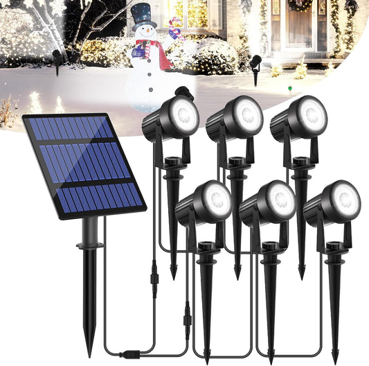 T-SUNUS Halloween Solar Garden Spotlight Outdoor 6-in-1 White Landscape Spot Lights IP65 Waterproof Separated Panel Dusk to Dawn 6000K Spotlights for Christmas Tree Yard Driveway Pathway Porch Walkway