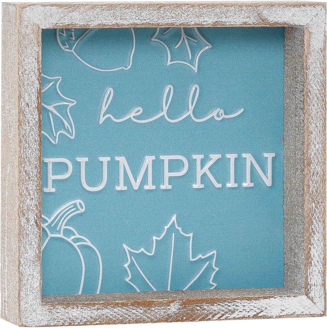 Embossed Hello Pumpkin Sign, Rustic Fall Decorations for Home, Thanksgiving Centerpieces for Table Cubicle Desk Mantel Fireplace, Autumn Tiered Tray Decor