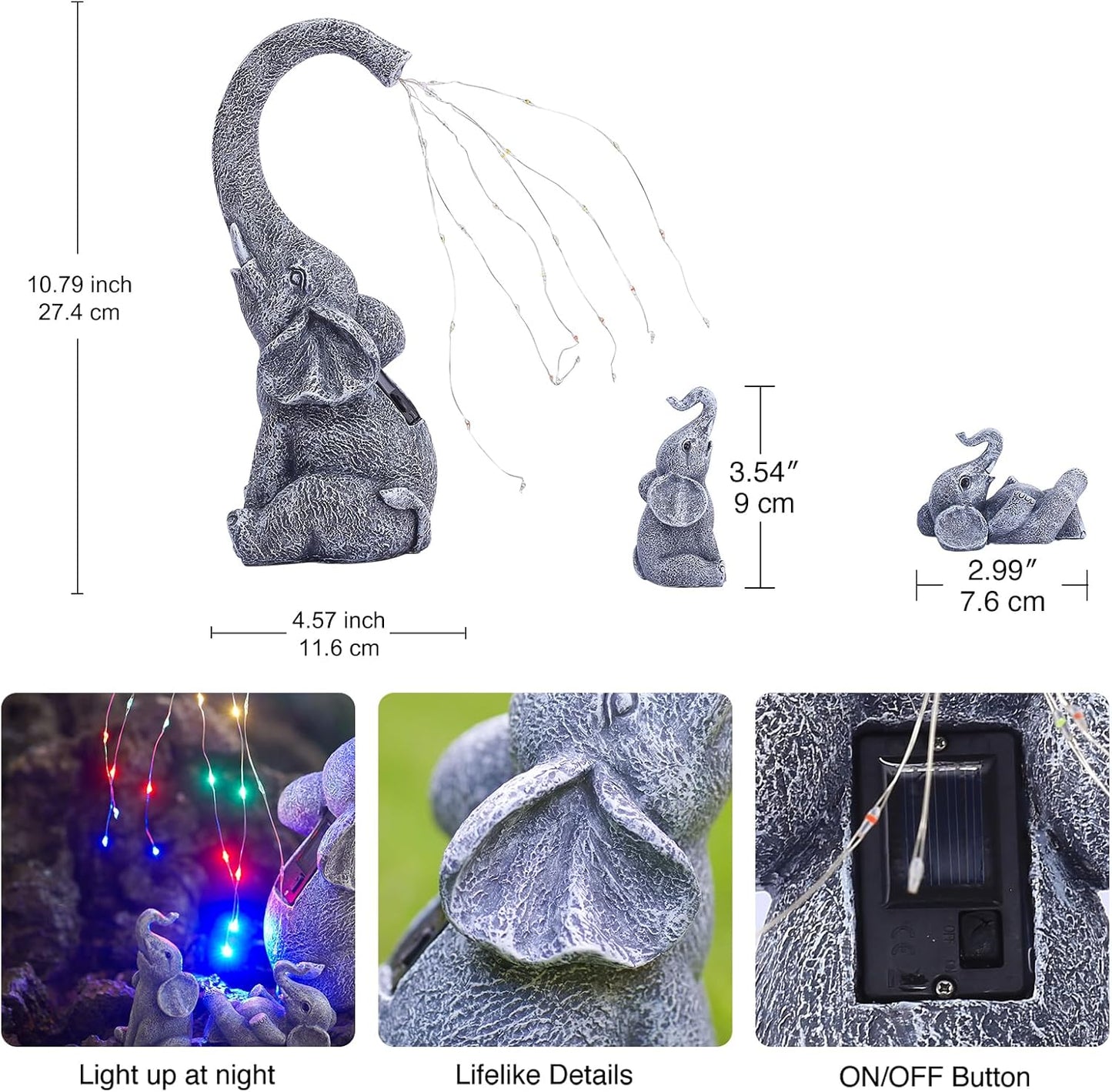 Goodeco Garden Elephant Statue Outdoor - Solar Watering Lights, Perfect for Yard, Patio, and Pathway Decor - Ideal Gardening Gifts