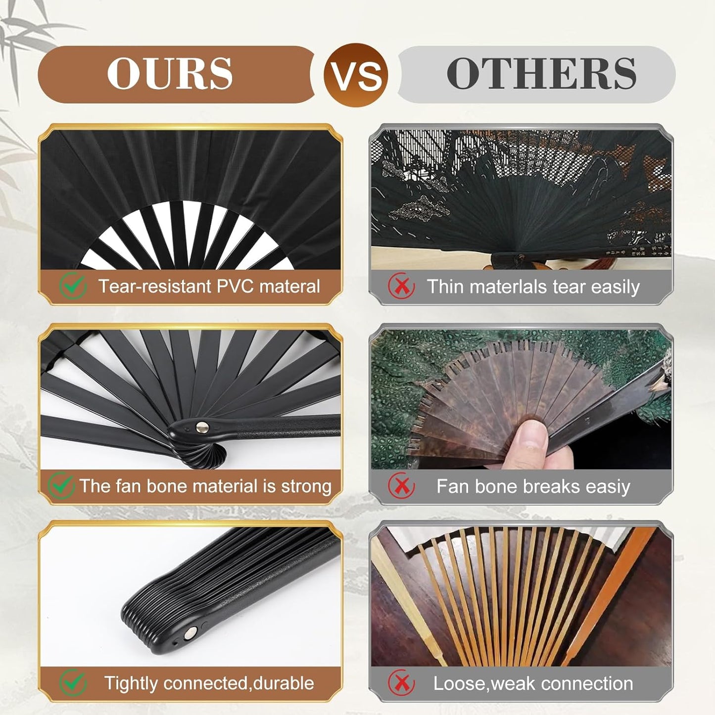 Boots On The Ground Hand Fan,Fans for Line Dancing,Folding Hand Rave Fan,Boots on The Ground Fans Largefold Fans,Decorative Folding Fans for Performance,Dance,Wedding,Party (Black)