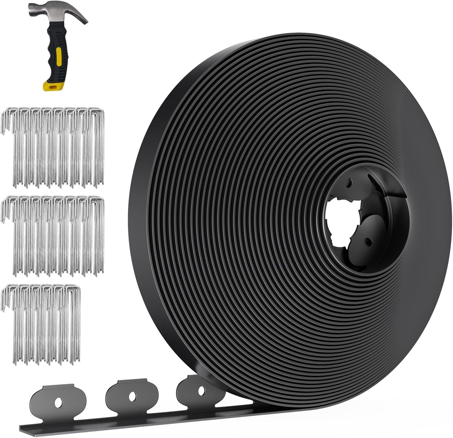 102FT Landscape Edging 2 in Tall with 110 Spikes, Garden Edging Border and 1 Hammer, Plastic Landscape Edging Border Lawn Edging for Landscaping, Flower Beds, Yard