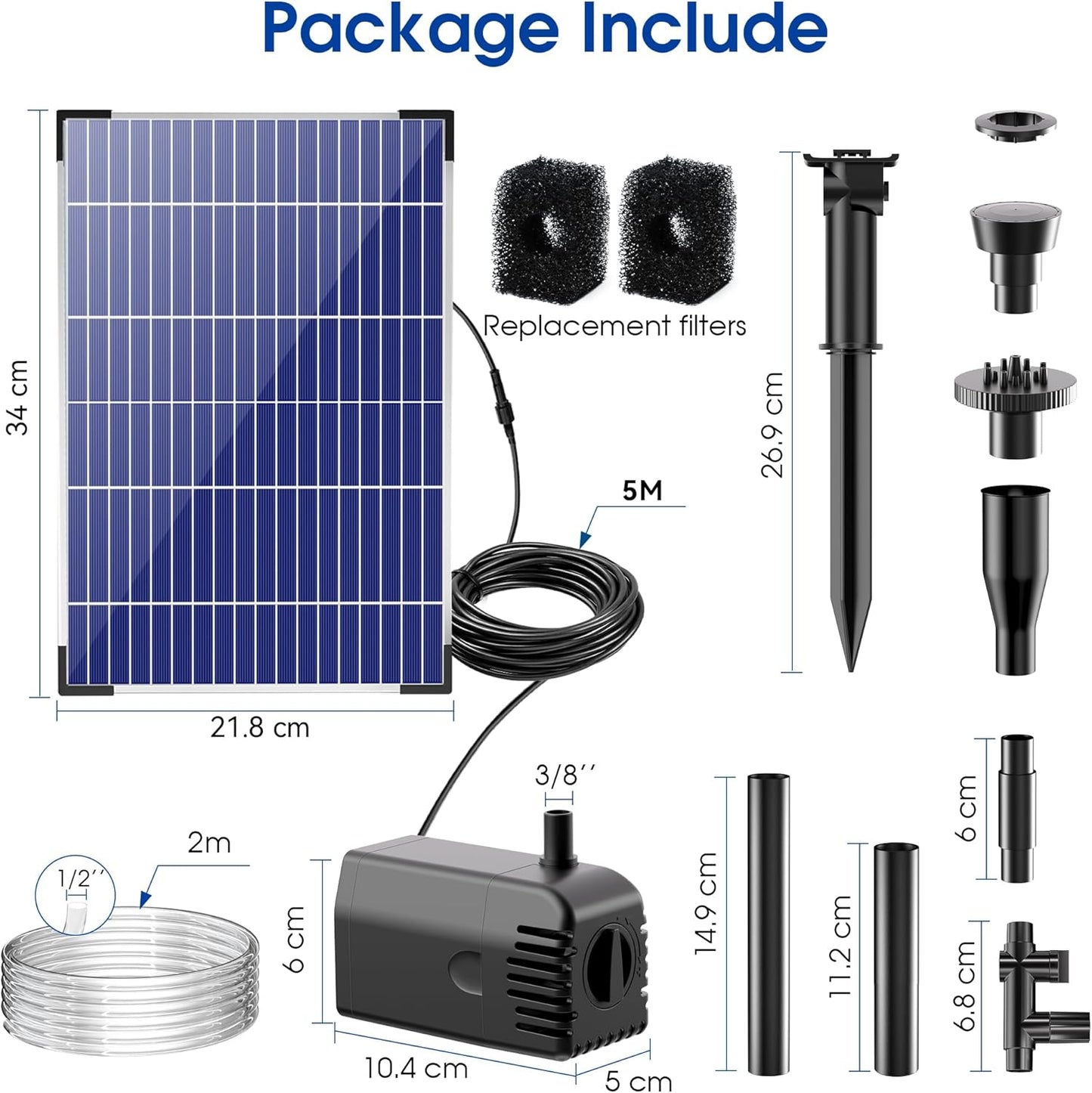 Biling 12W Solar Fountain Pump, Solar Pond Pump equipped filtration and anti-dry Protection, Solar Pond Fountain with PVC Tubing Various Nozzles Accessories for Water Garden & Pond Pumps