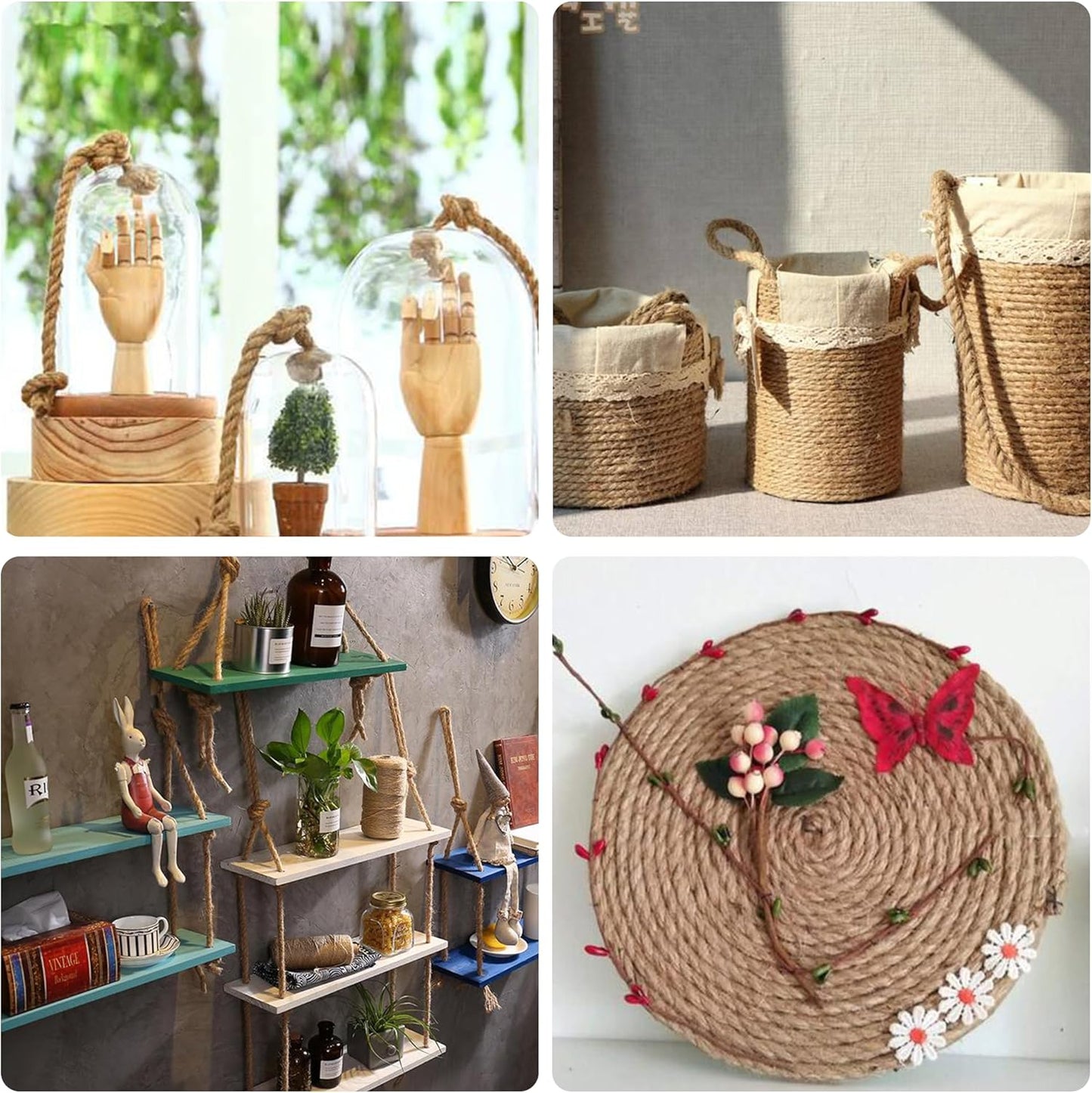 Natural Jute Twine 328ft 5mm,3Ply Twisted Thick Twine Rope Strong Jute String Roll for Crafts Gift Wrapping Gardening Home Decor Bundling Cat Scratching Post