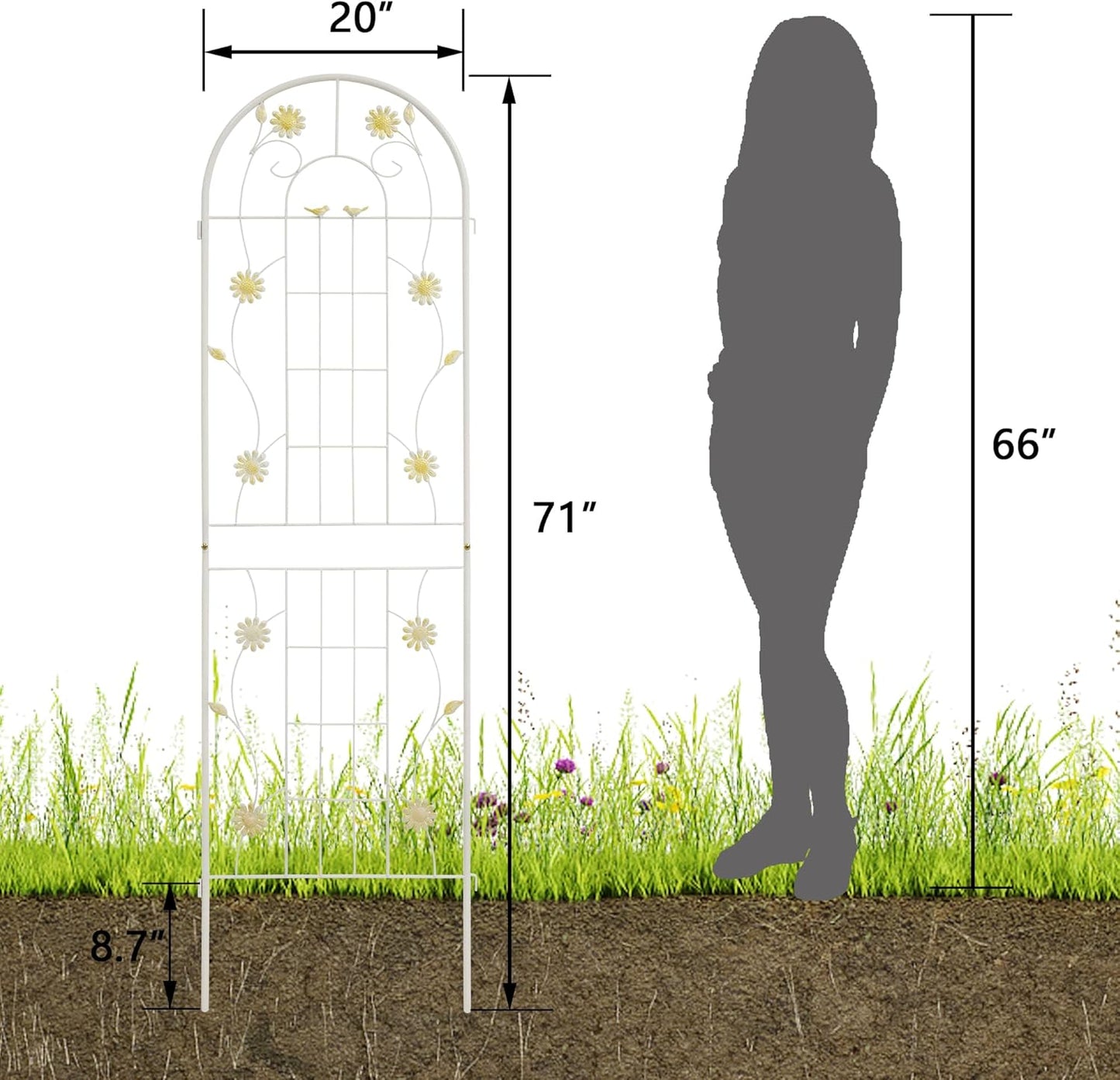 LZRS 2 Pack 71x20in Rustic Iron Arch Decoration Garden Trellis with Black Metal Coating – Perfect for Supporting Climbing Plants Outdoor, Roses, Vines, Flowers, and Vegetables.