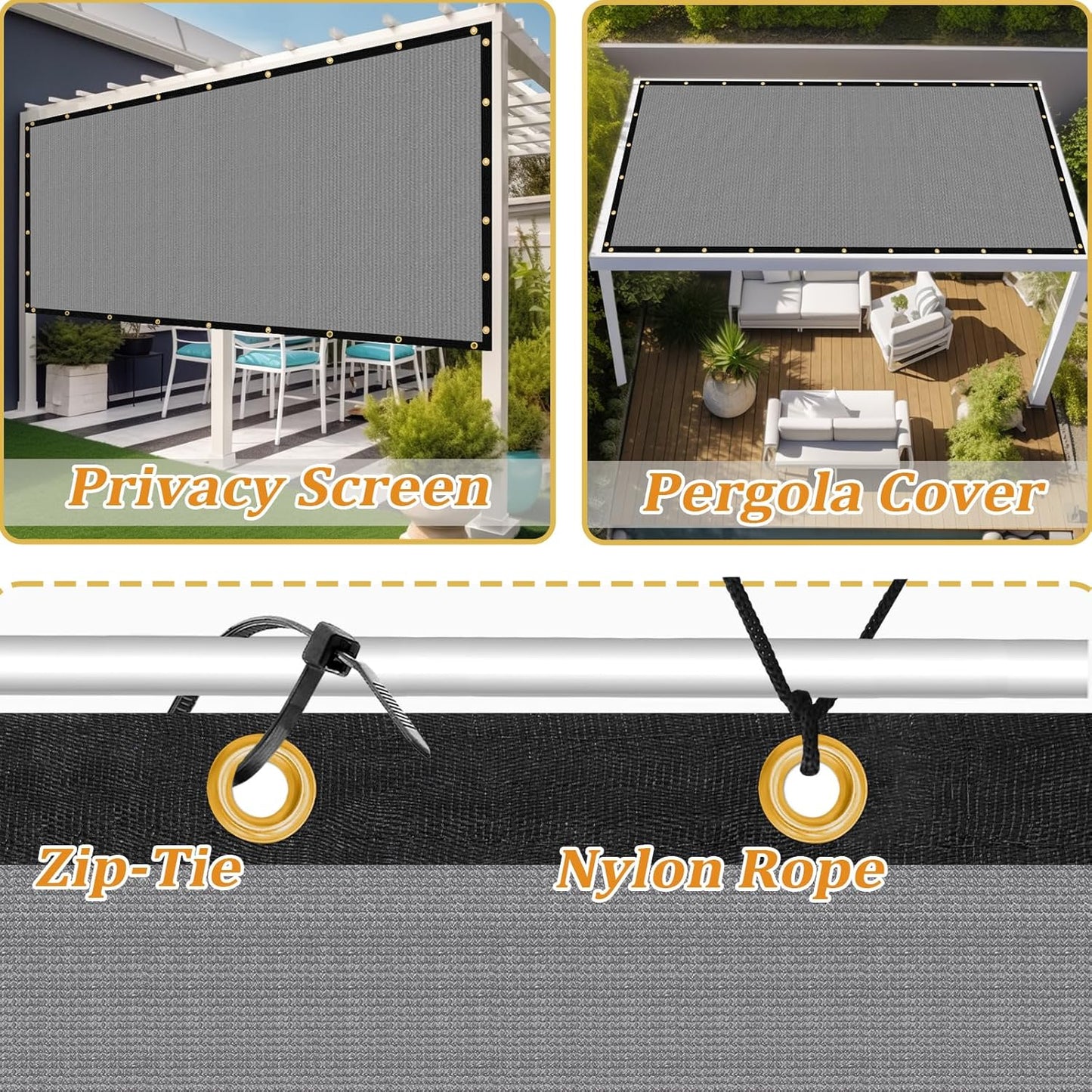 Shade&Beyond Customized Size 11' X 21' Shade Cloth with Grommets, 90% UV Protection UV Protection Mesh Tarp Sun Screens for Patio GN01, Light Gray